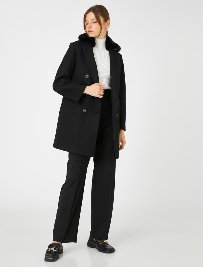  Kruvaze Kaşe Kaban Peluş Detaylı