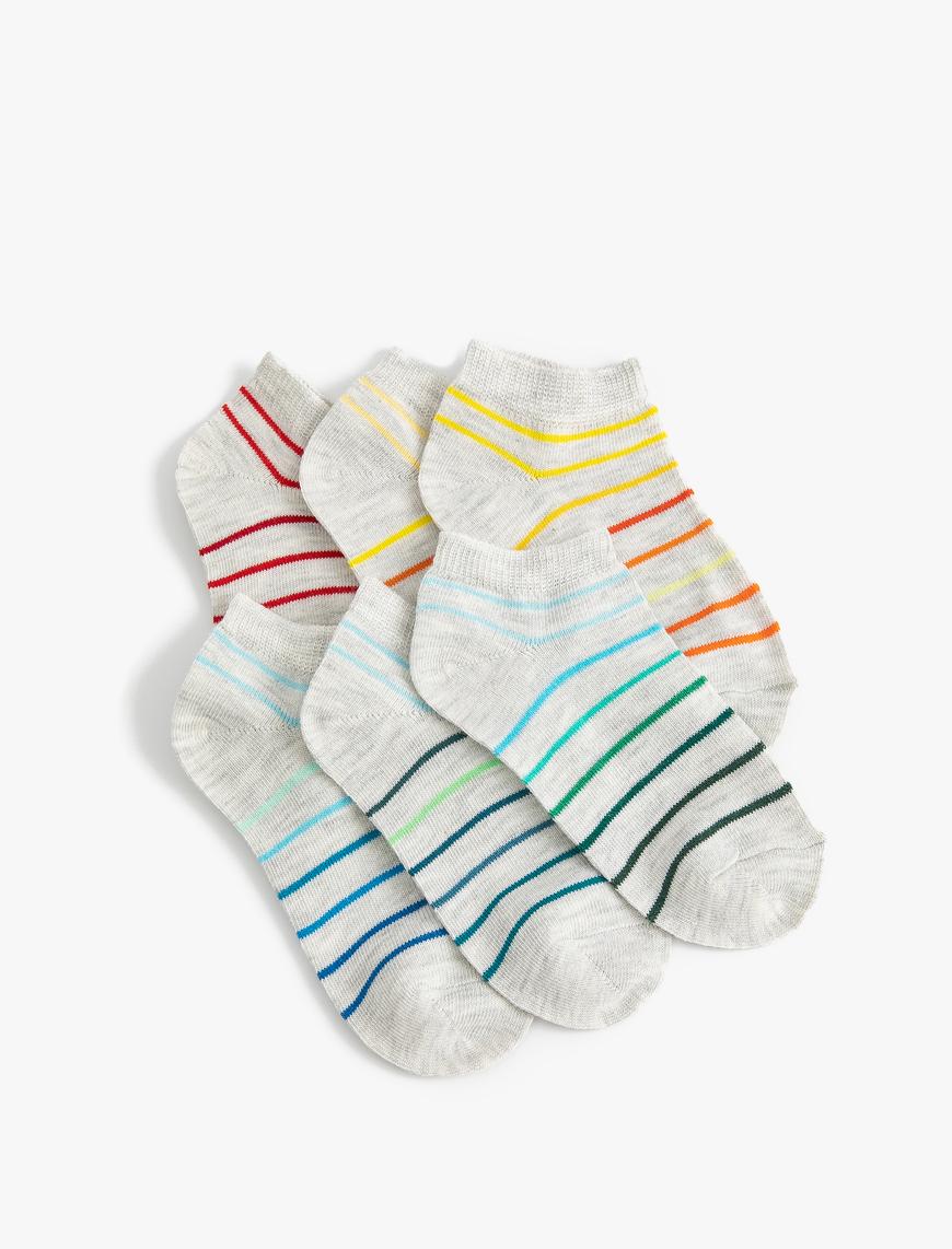  Erkek Çocuk 6’lı Çok Renkli Çizgili Pamuk Karışımlı Çorap Seti