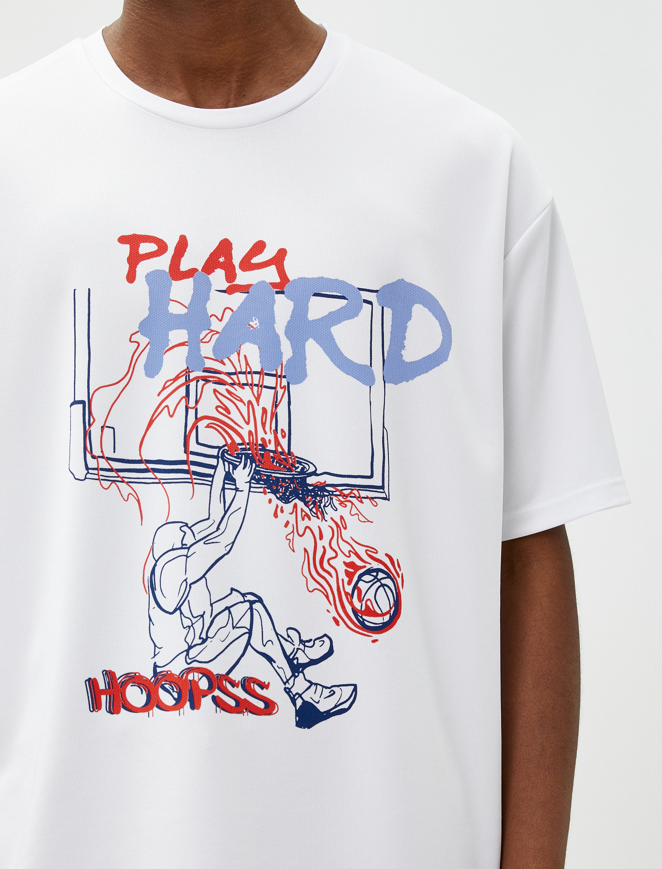   Spor Oversize Tişört Basketbol Baskılı Bisiklet Yaka Kısa Kollu