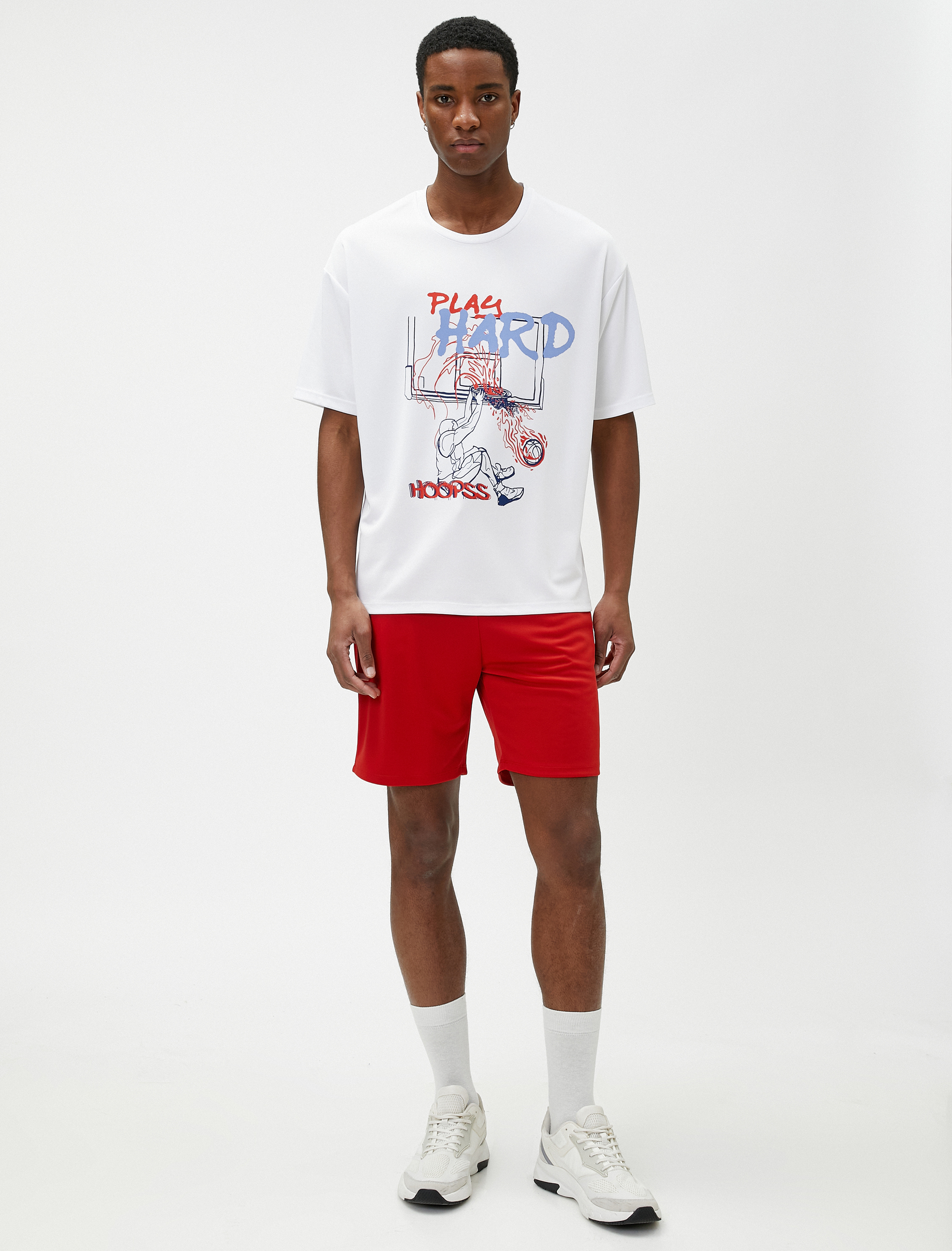   Spor Oversize Tişört Basketbol Baskılı Bisiklet Yaka Kısa Kollu