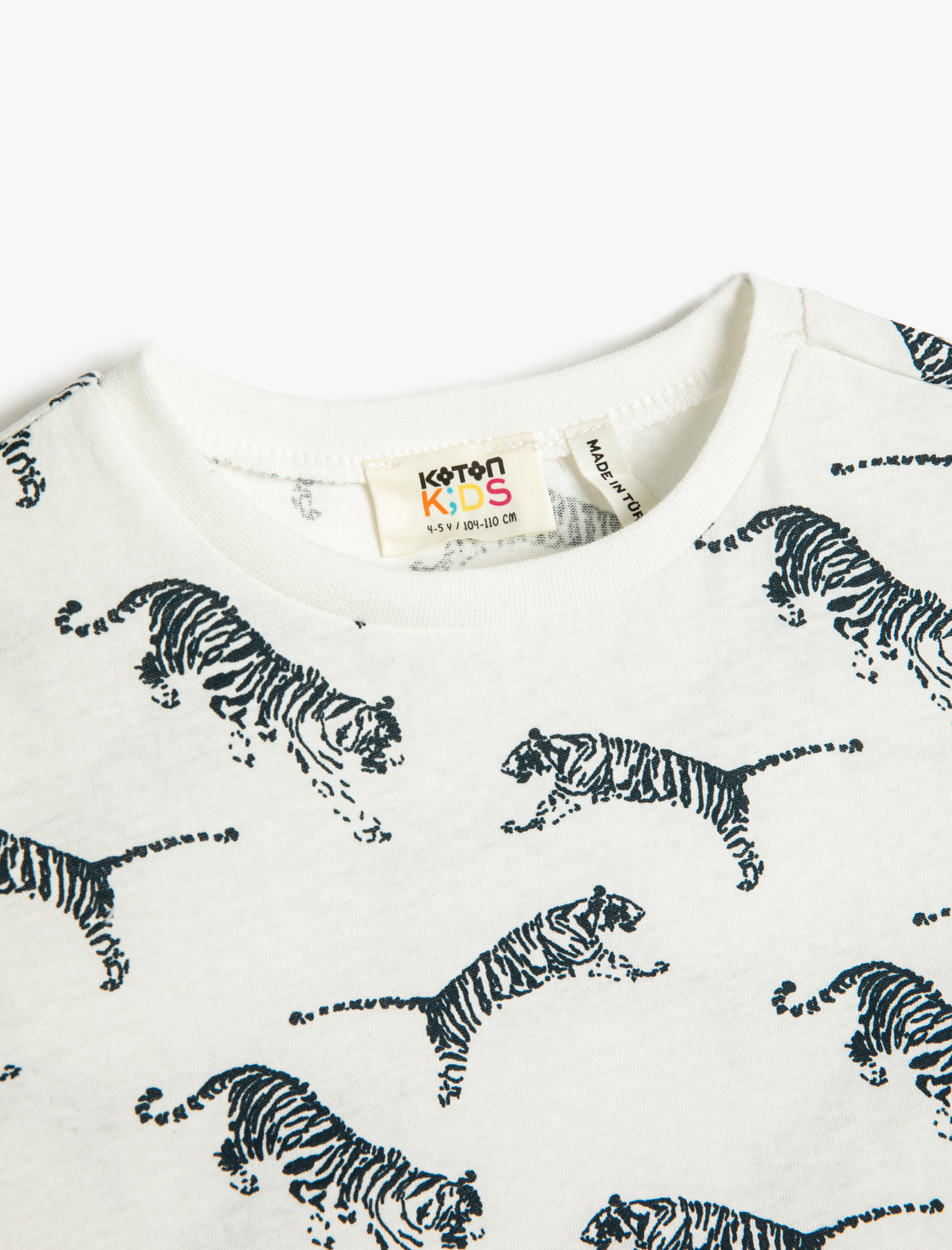  Erkek Çocuk Tişört Kaplan Baskılı Kısa Kollu Bisiklet Yaka Pamuklu