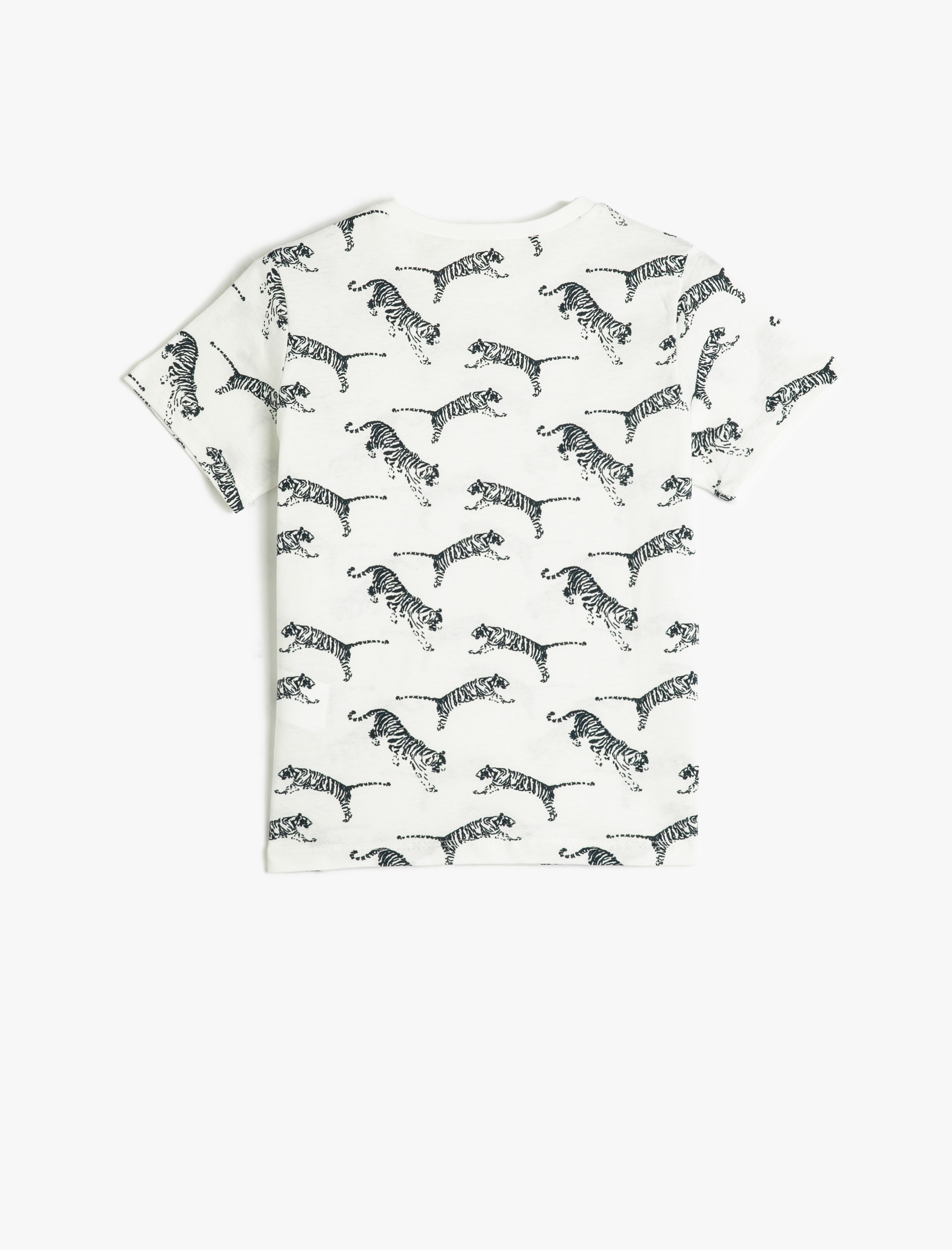  Erkek Çocuk Tişört Kaplan Baskılı Kısa Kollu Bisiklet Yaka Pamuklu