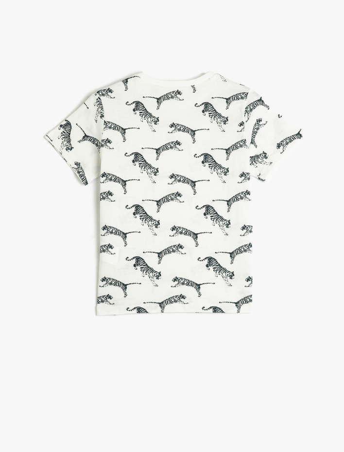 Erkek Çocuk Tişört Kaplan Baskılı Kısa Kollu Bisiklet Yaka Pamuklu