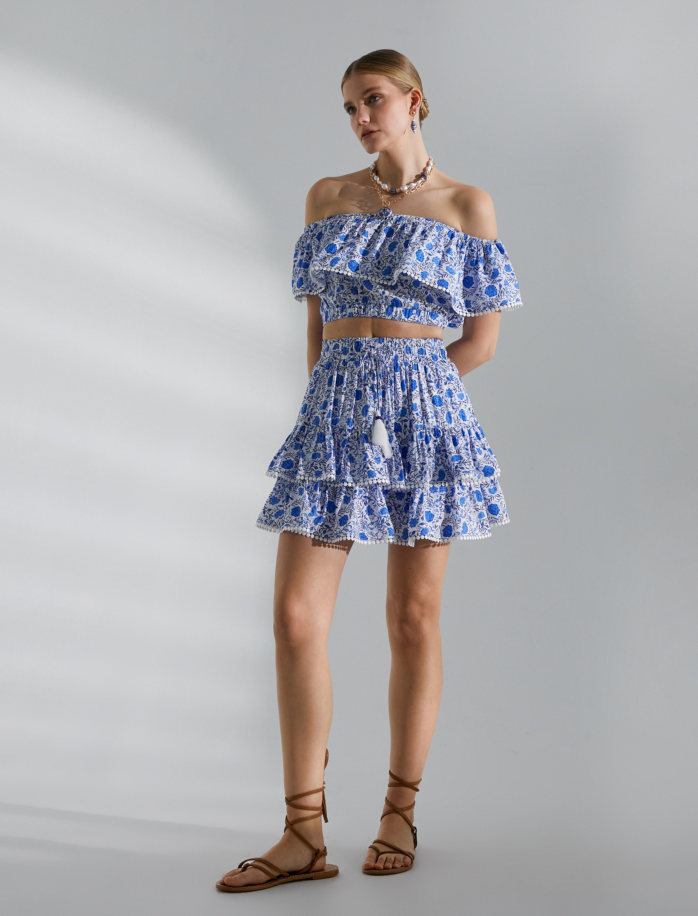   Etnik Baskılı Katlı Mini Etek