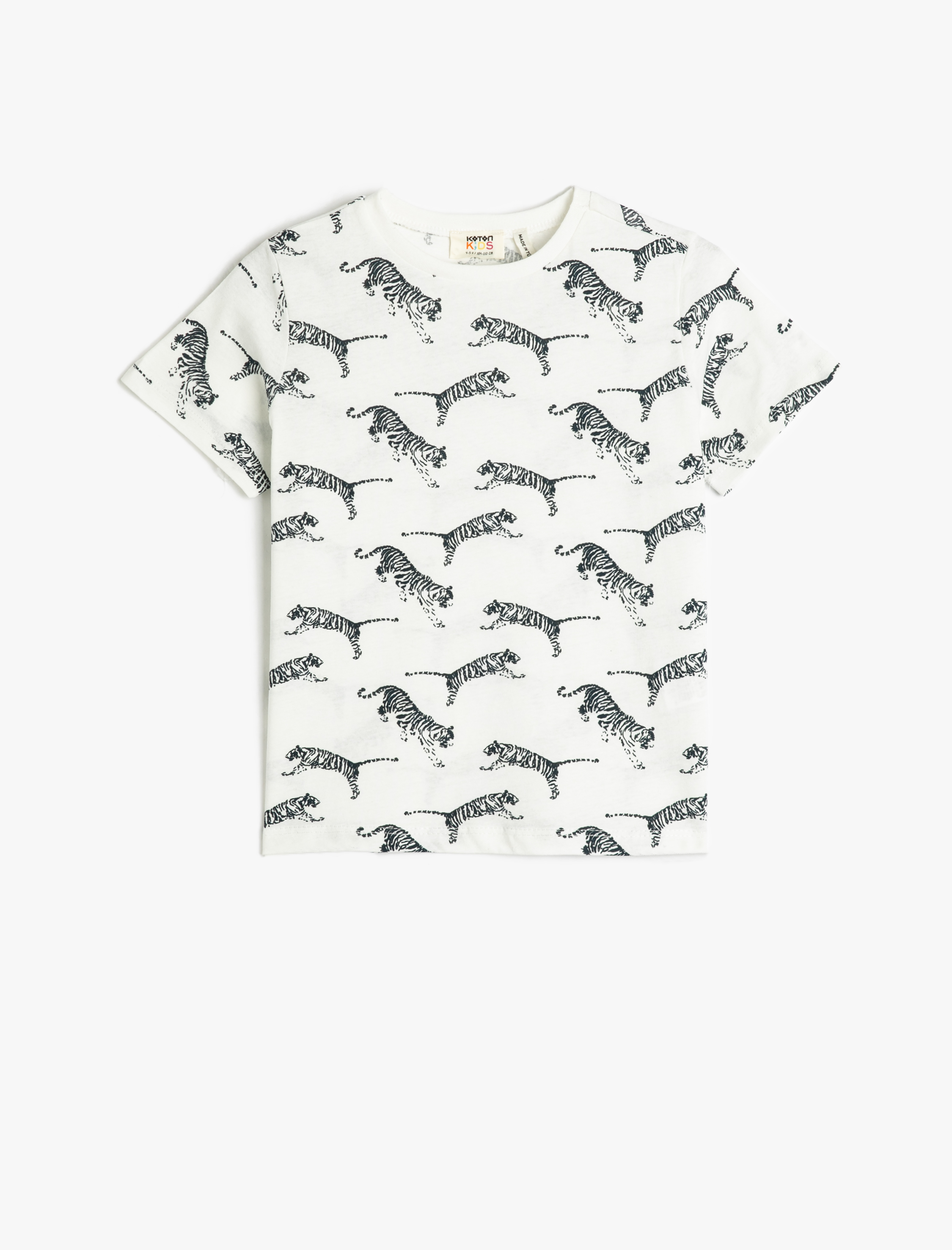  Erkek Çocuk Tişört Kaplan Baskılı Kısa Kollu Bisiklet Yaka Pamuklu