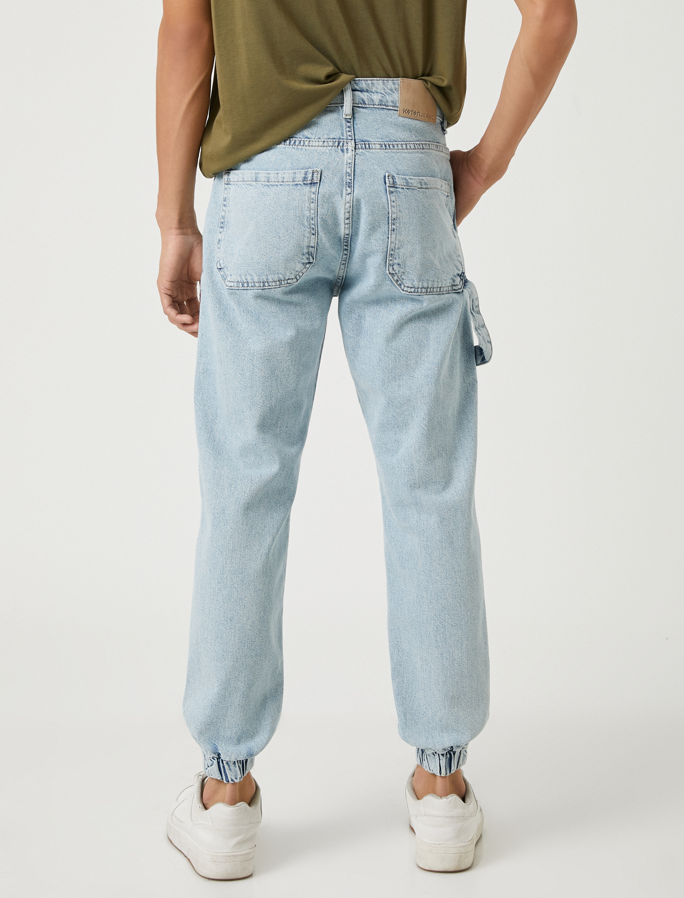   Jogger Kot Pantolon Düğme Detaylı Cepli Pamuklu