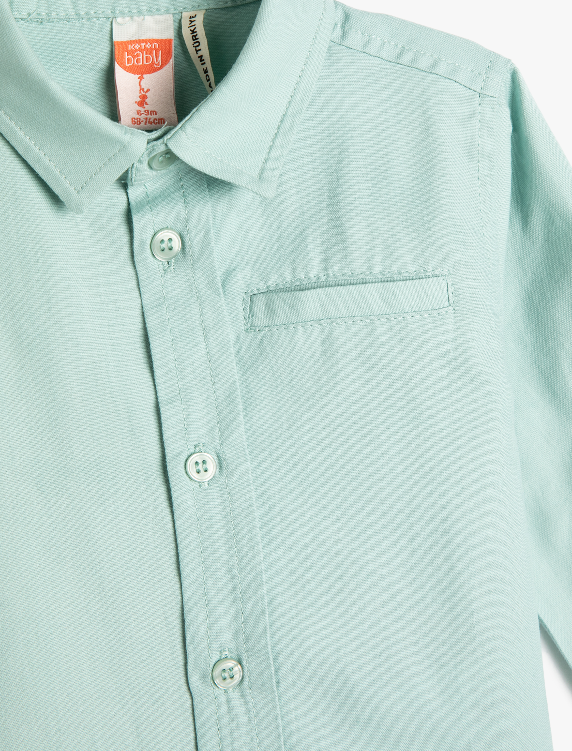  Erkek Bebek Gömlek Pamuklu Uzun Kollu Cep Detaylı