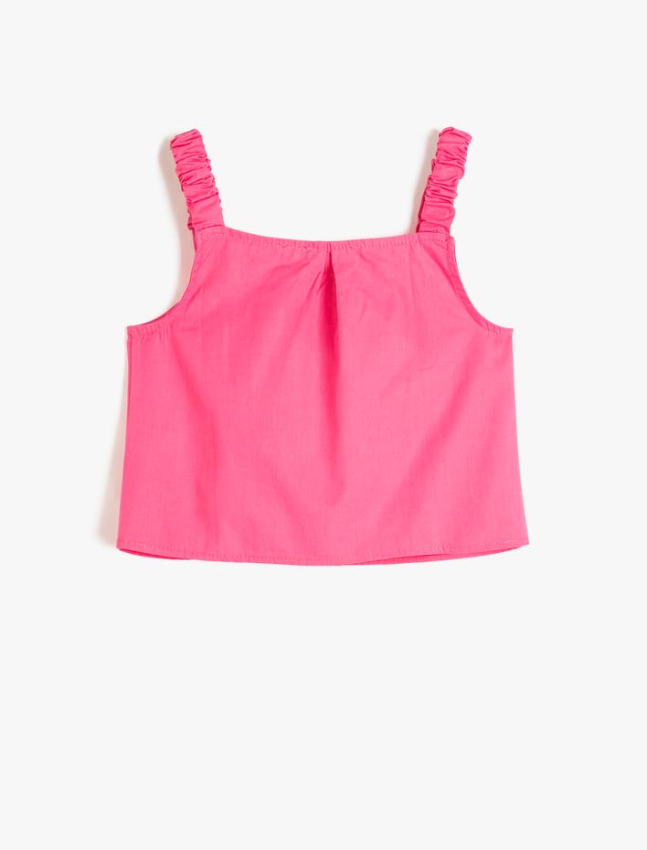 Kız Çocuk Crop Bluz Askılı Fiyonk Detaylı Pamuklu