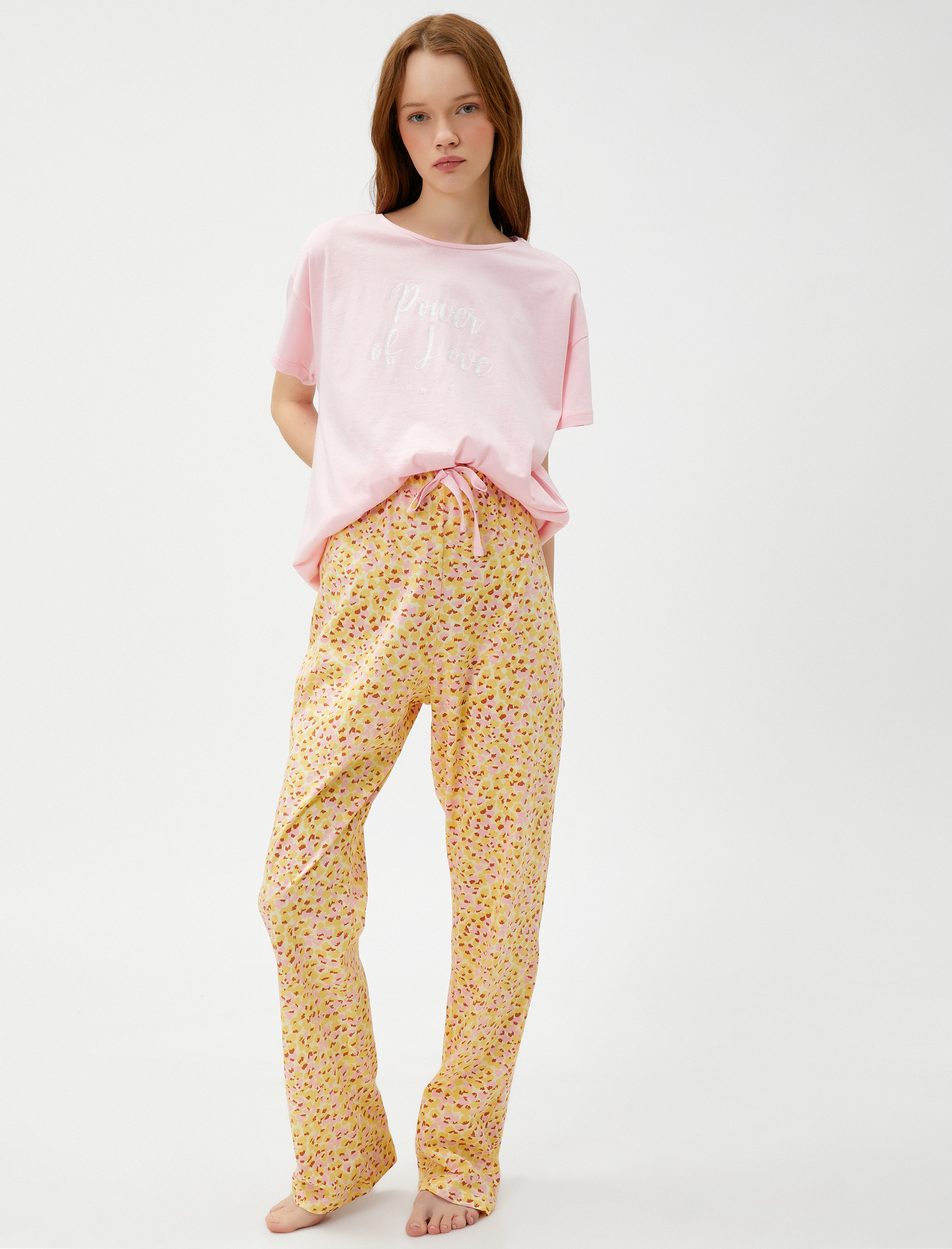   Pamuklu Pijama Takımı Kısa Kollu Desenli Baskılı