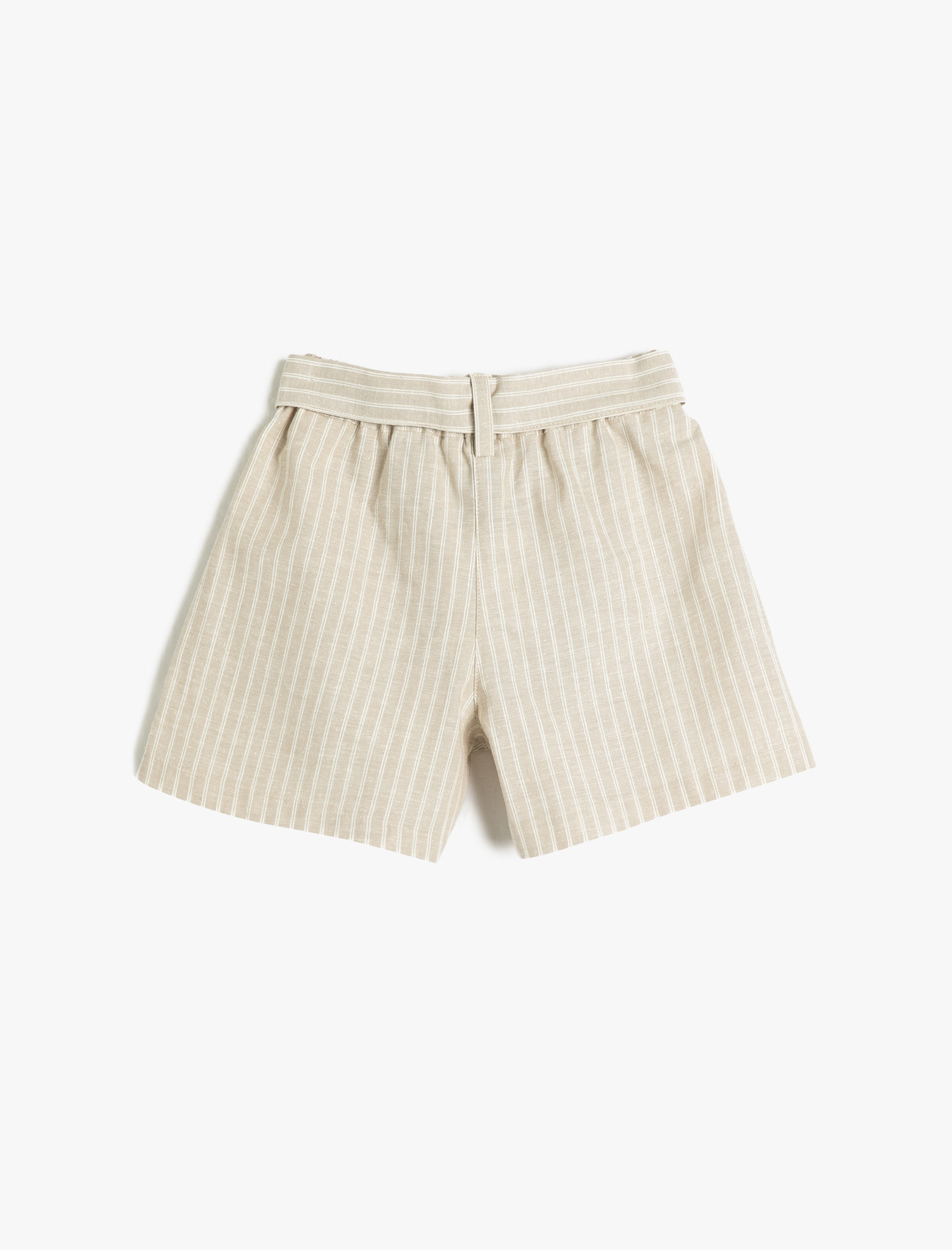  Kız Çocuk Şort Kemer Detaylı Cepli Beli Lastikli Rami Kumaş