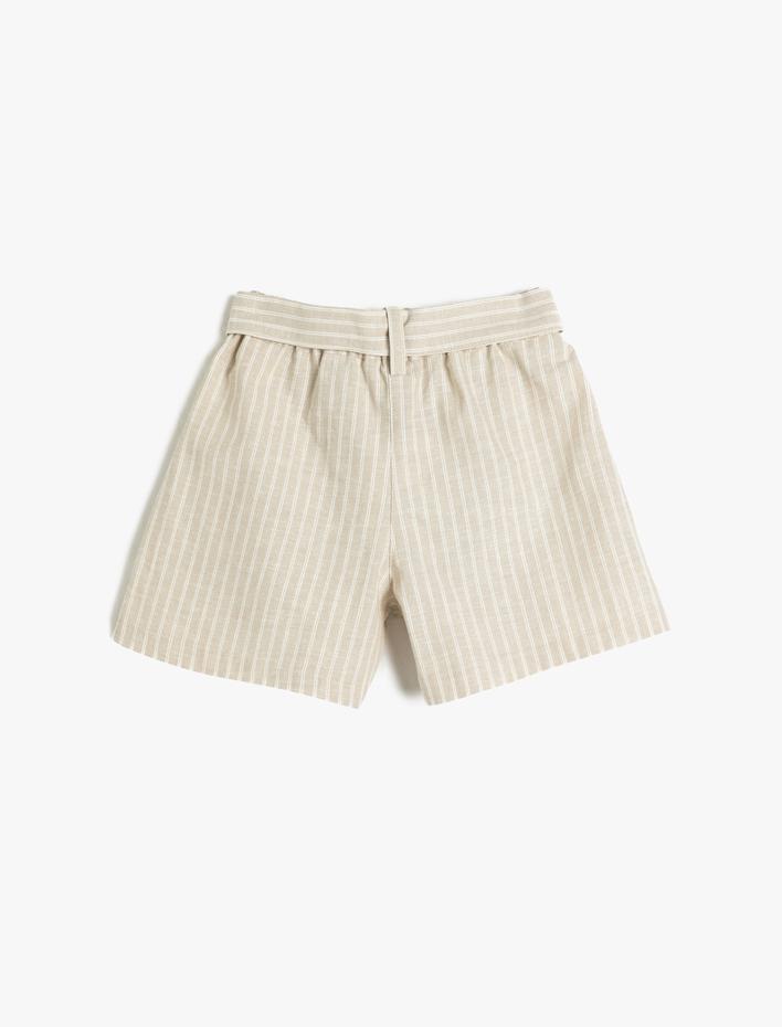 Kız Çocuk Şort Kemer Detaylı Cepli Beli Lastikli Rami Kumaş