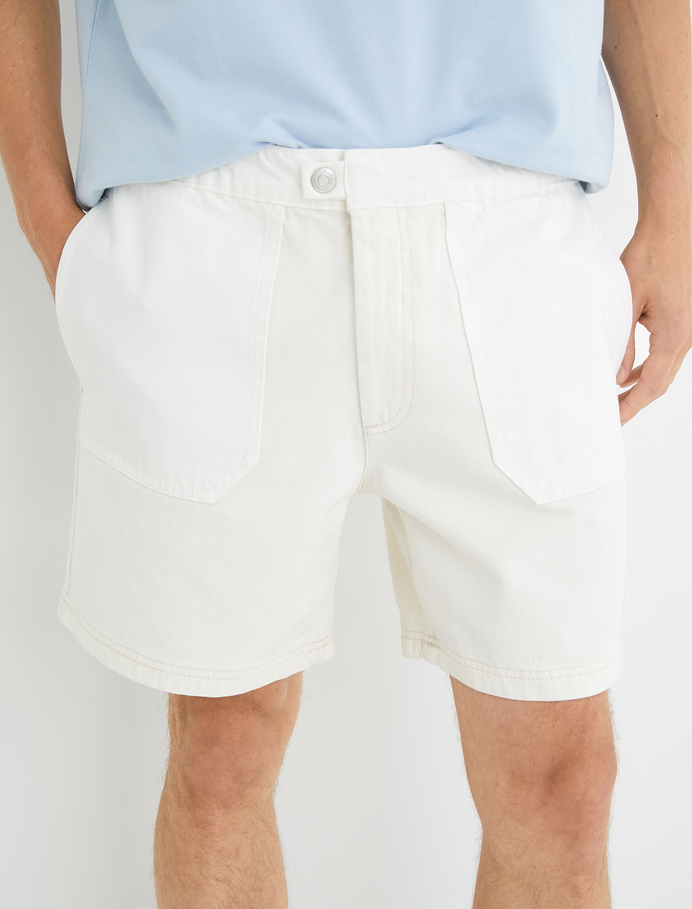   Kot Şort Beli Lastikli Düğmeli Cep Detaylı Katlı Paça