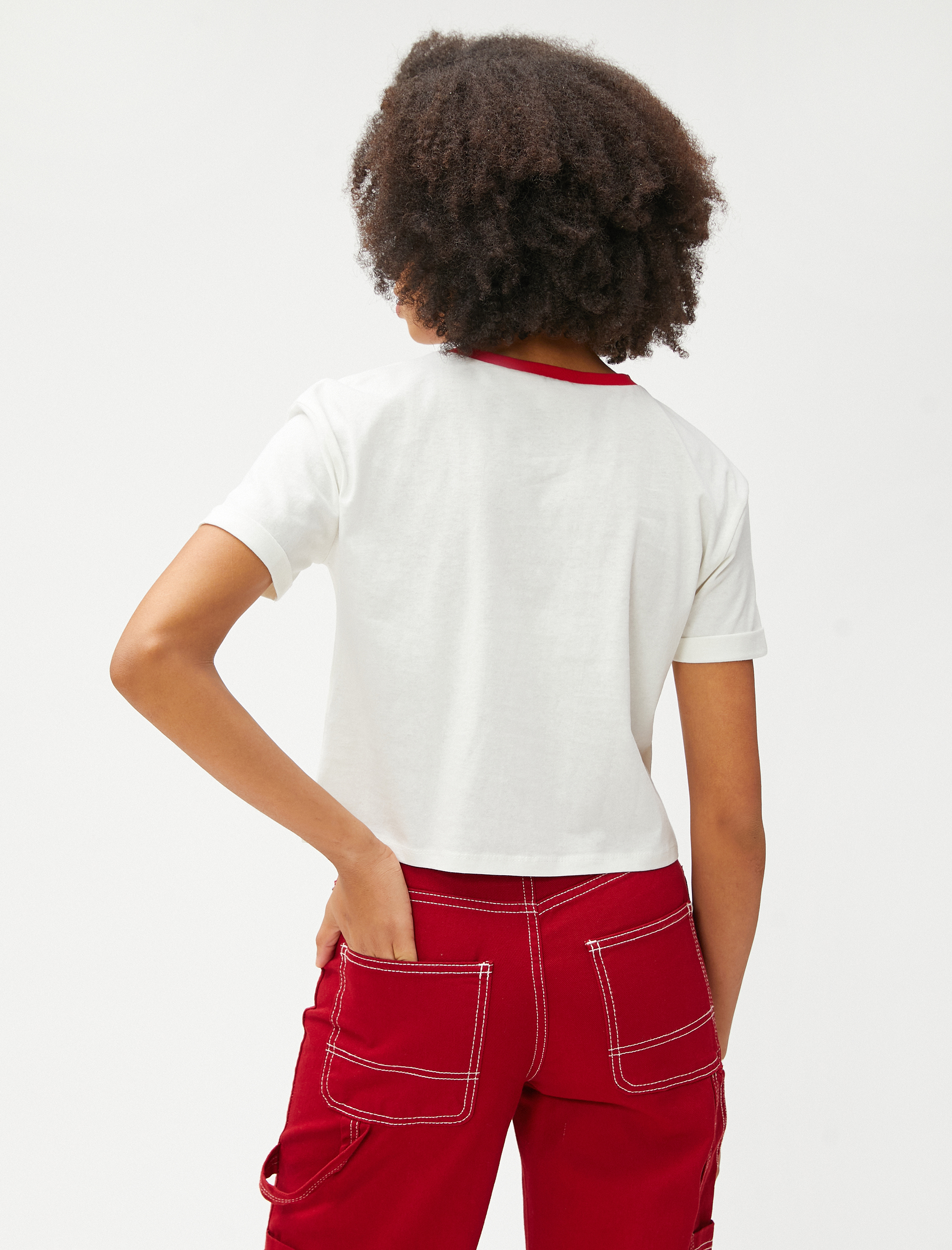   Kolej Baskılı Tişört Bisiklet Yaka Kısa Kollu