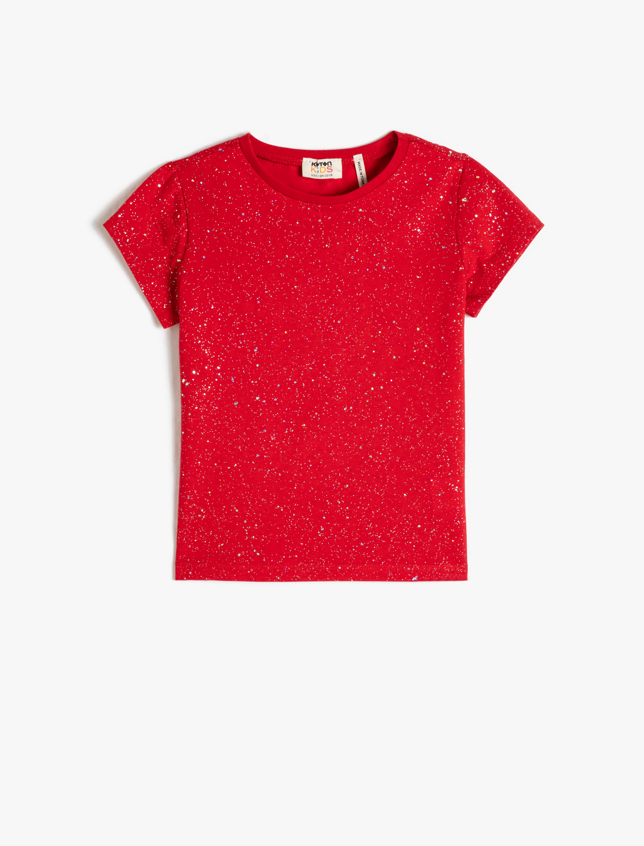  Kız Çocuk Tişört Parıltılı Kısa Kollu Bisiklet Yaka Pamuklu