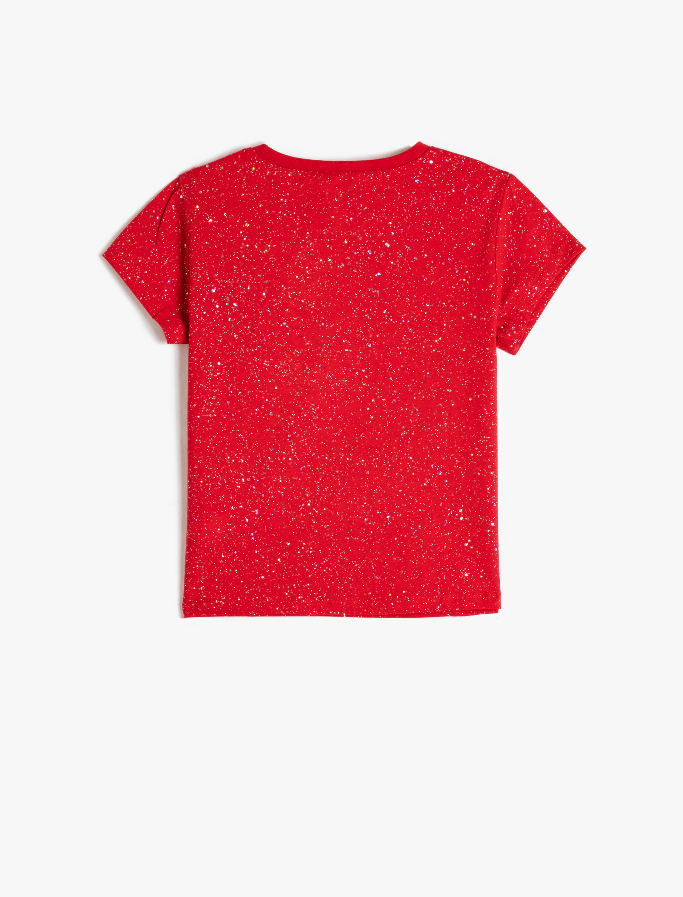  Kız Çocuk Tişört Parıltılı Kısa Kollu Bisiklet Yaka Pamuklu