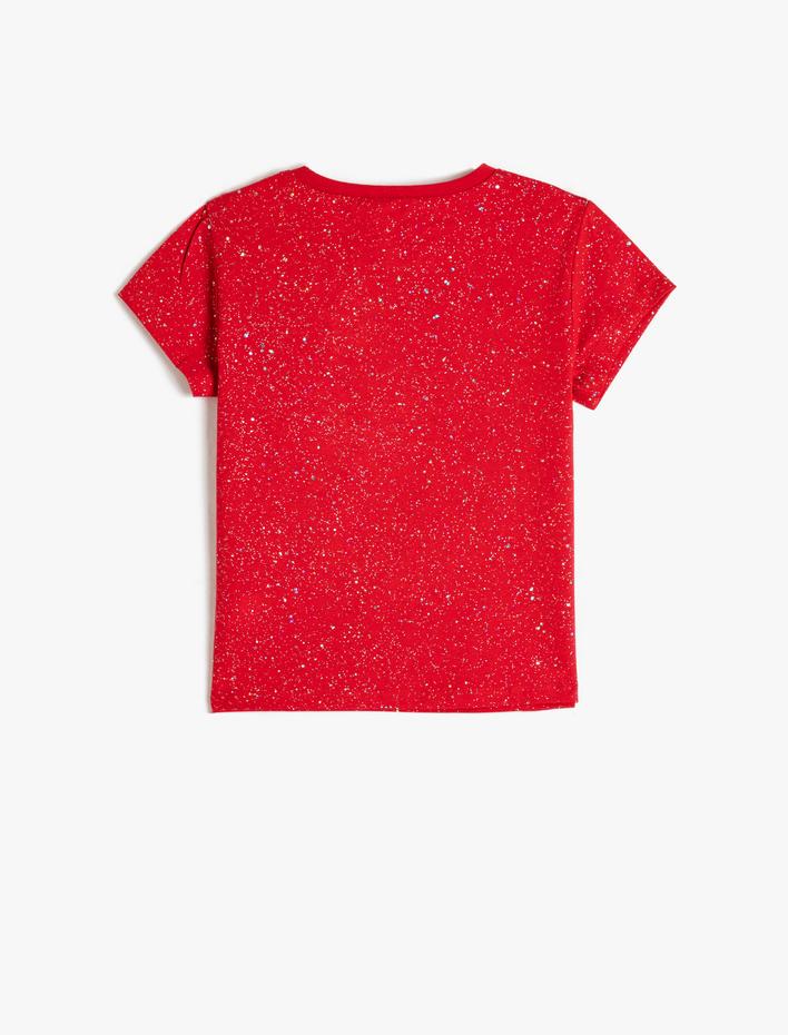 Kız Çocuk Tişört Parıltılı Kısa Kollu Bisiklet Yaka Pamuklu