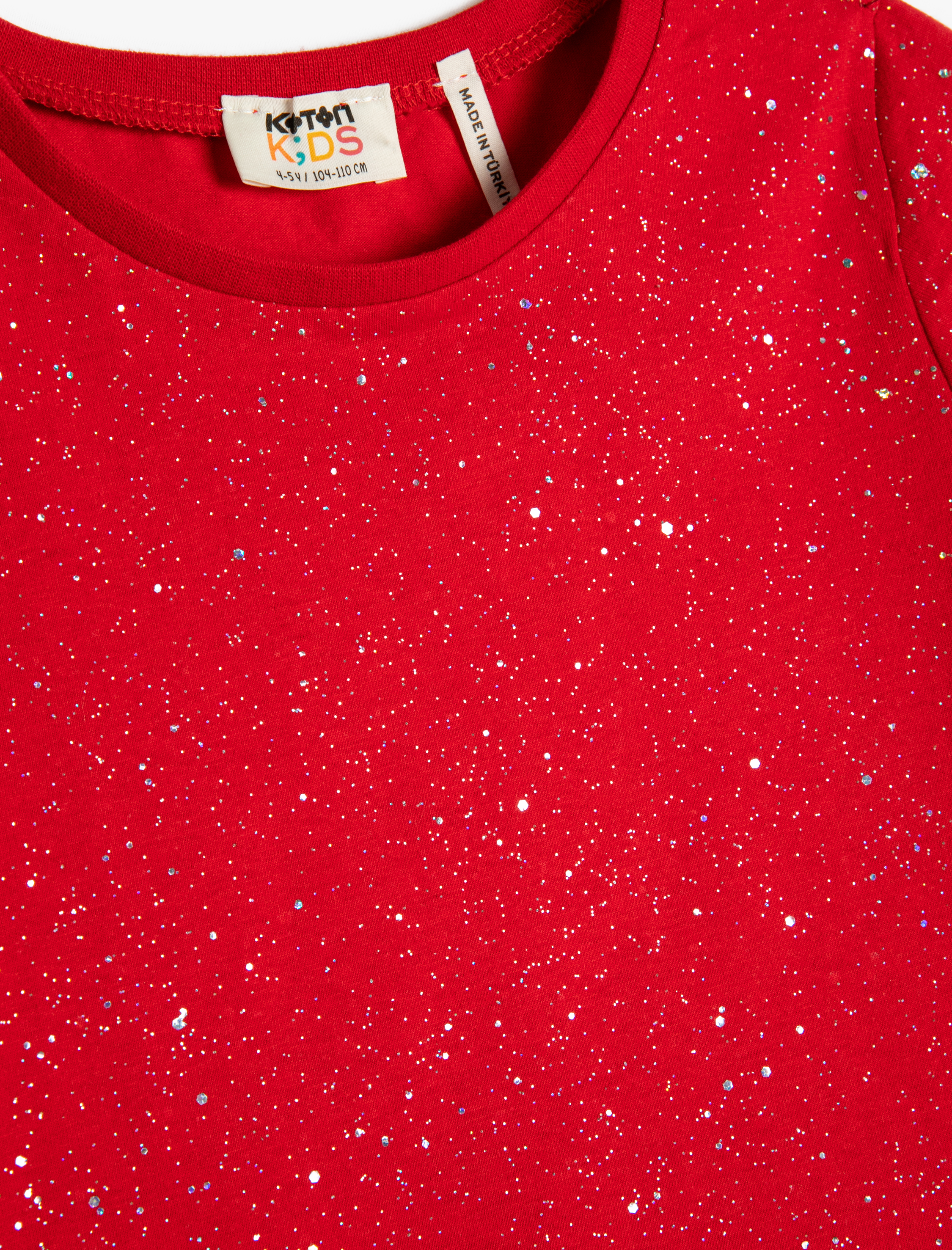  Kız Çocuk Tişört Parıltılı Kısa Kollu Bisiklet Yaka Pamuklu