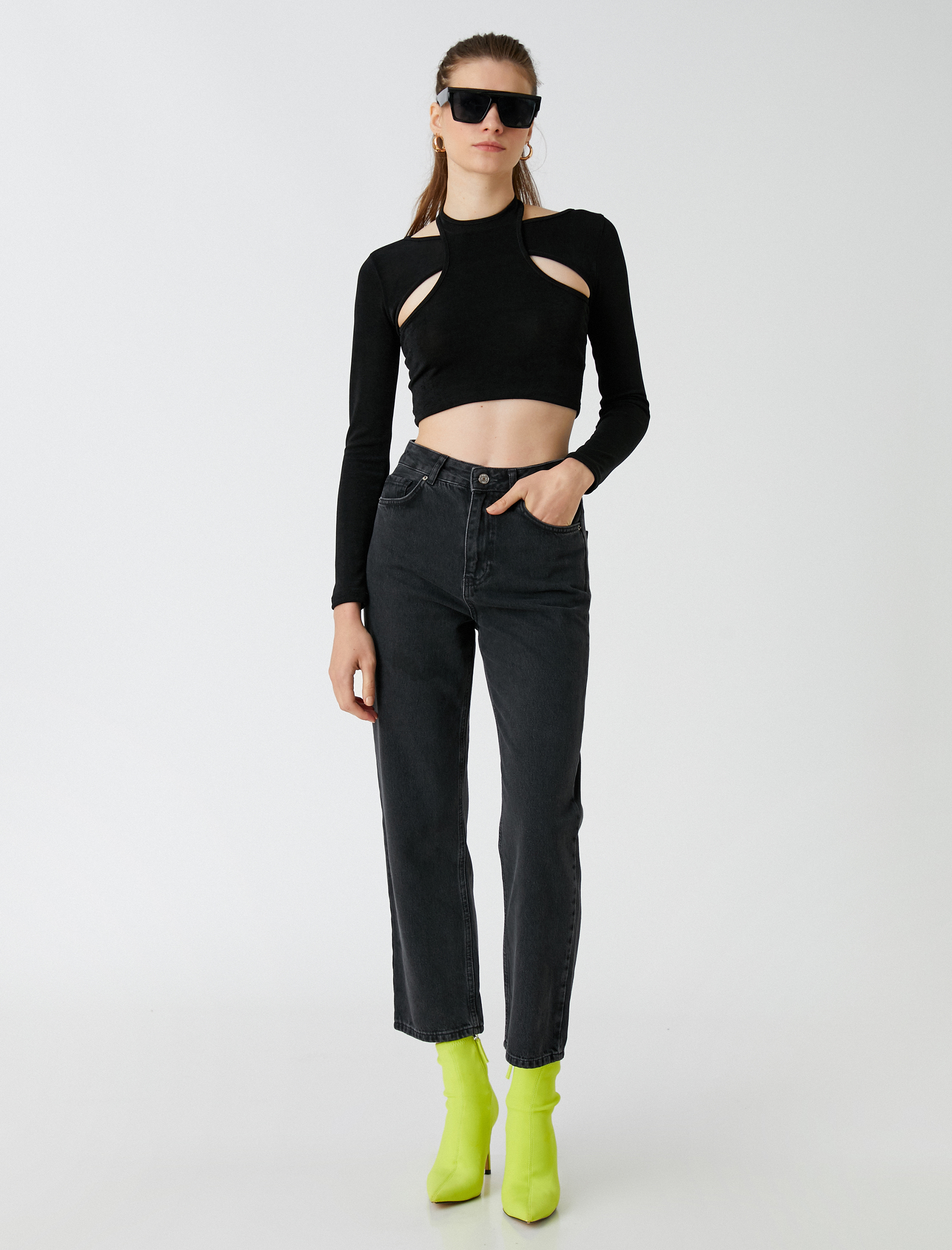   Yüksek Bel Düz Crop Paça Kot Pantolon - Eve Jean