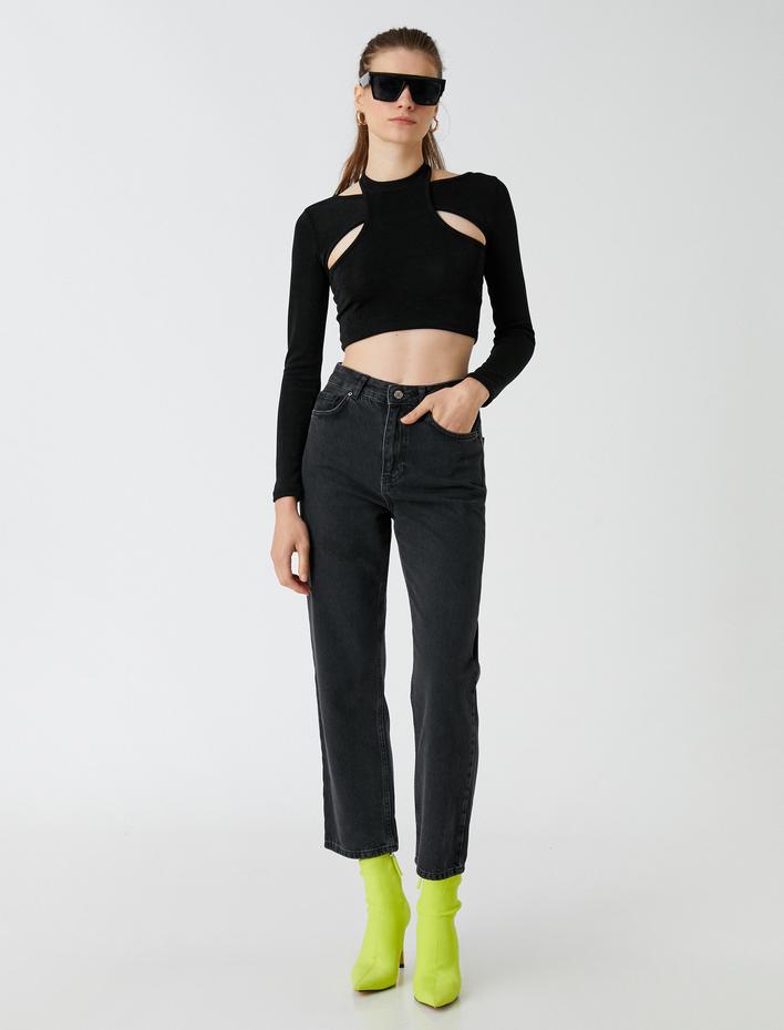  Yüksek Bel Düz Crop Paça Kot Pantolon - Eve Jean