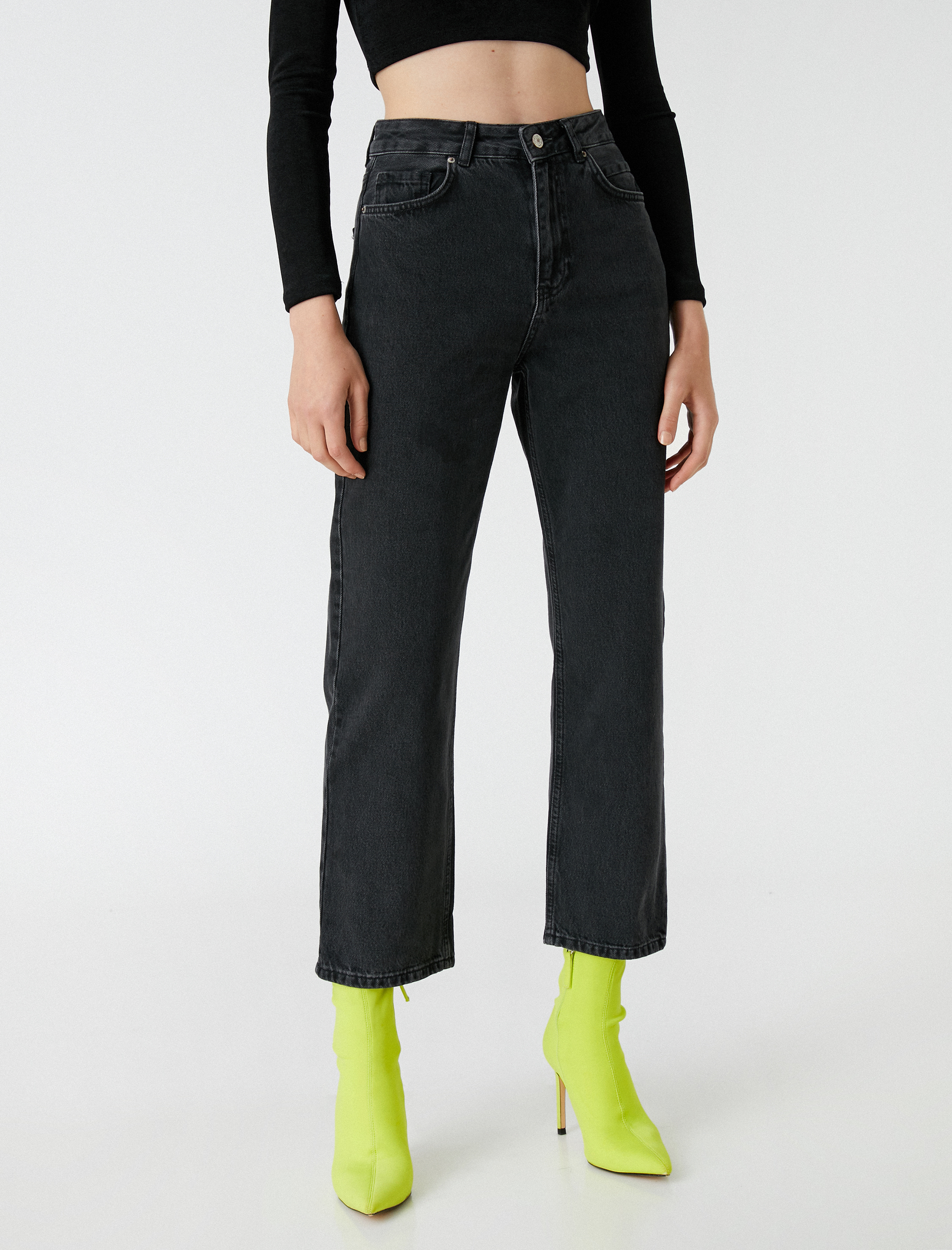   Yüksek Bel Düz Crop Paça Kot Pantolon - Eve Jean