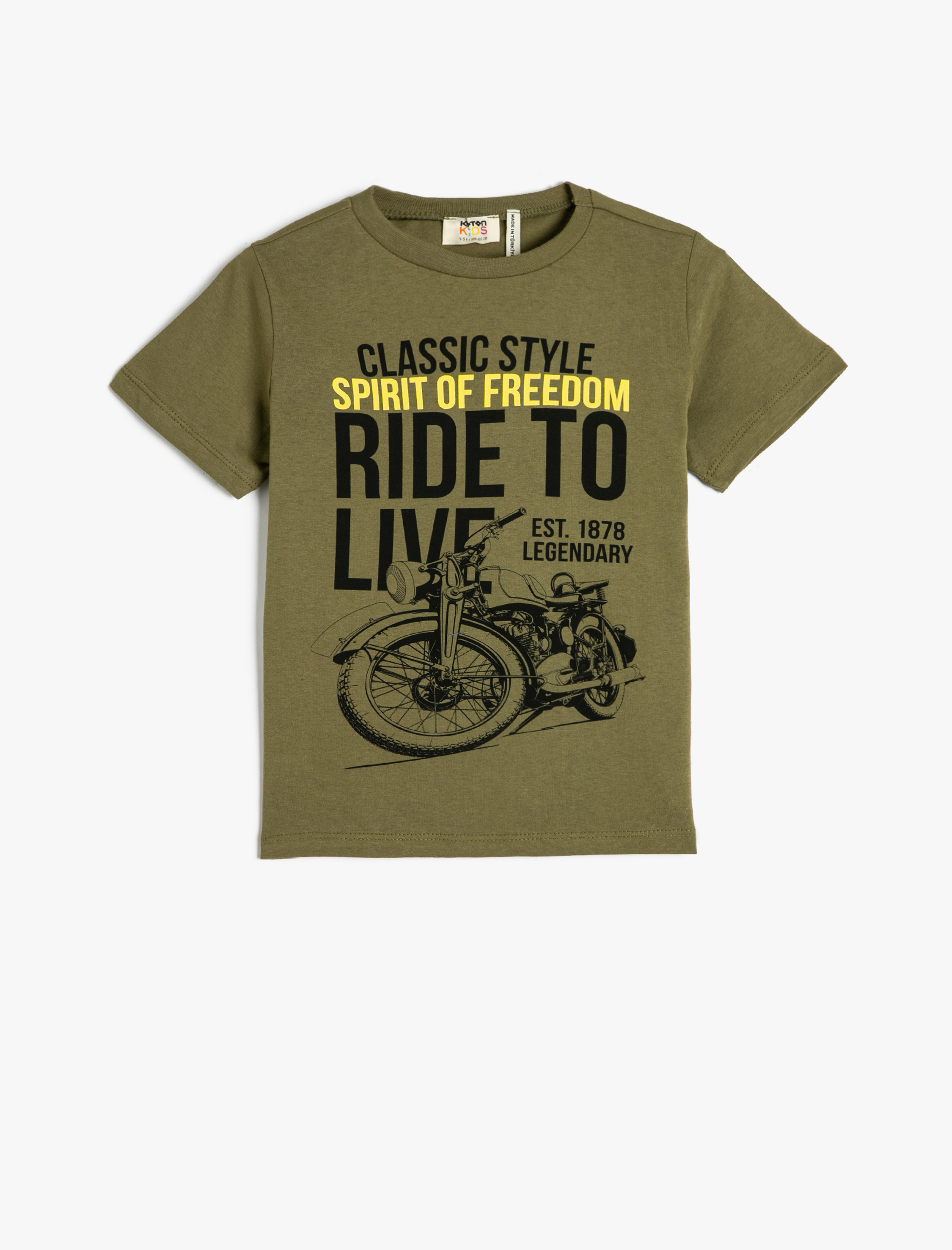  Erkek Çocuk Tişört Kısa Kollu Bisiklet Yaka Baskılı Pamuklu