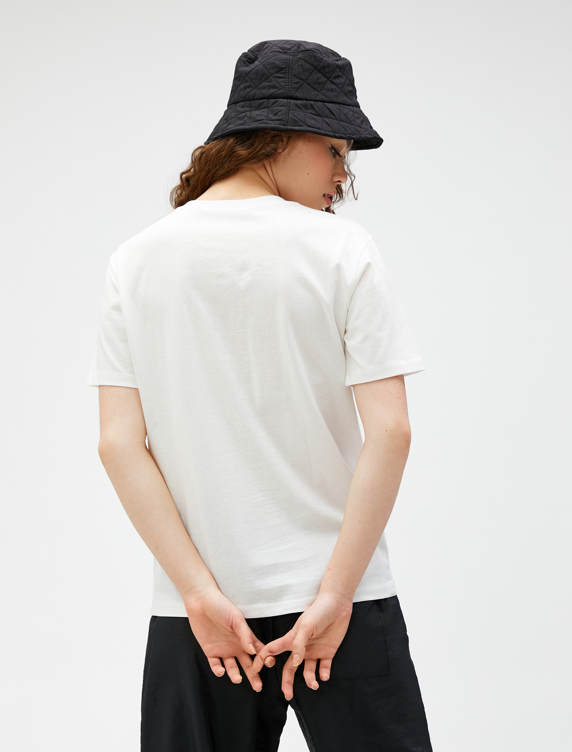   Baskılı Tişört Bisiklet Yaka Kısa Kollu Pamuklu