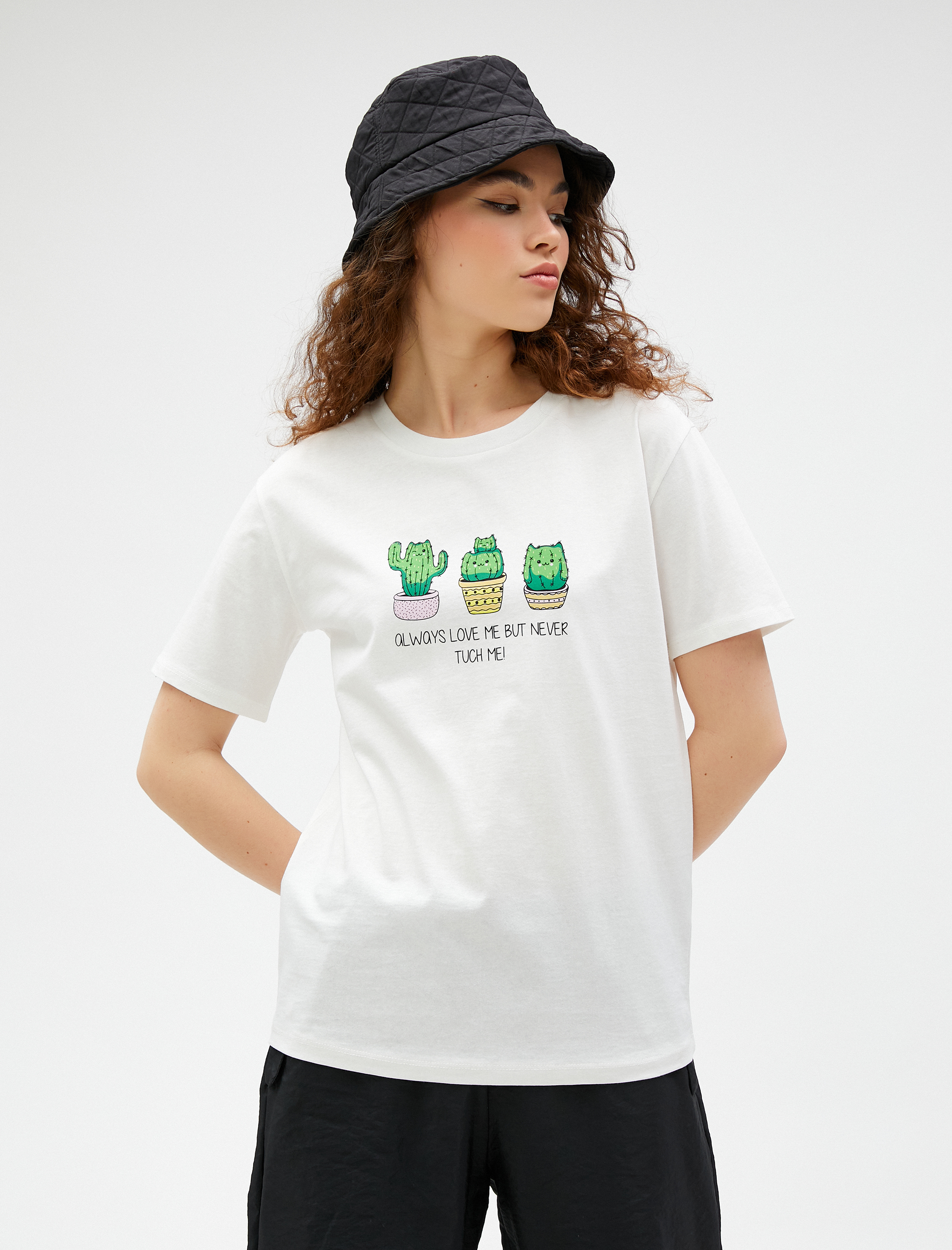   Baskılı Tişört Bisiklet Yaka Kısa Kollu Pamuklu