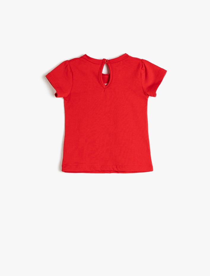 Kız Bebek Kelebek İşlemeli Tişört Slogan Detaylı Bisiklet Yaka Kısa Kollu