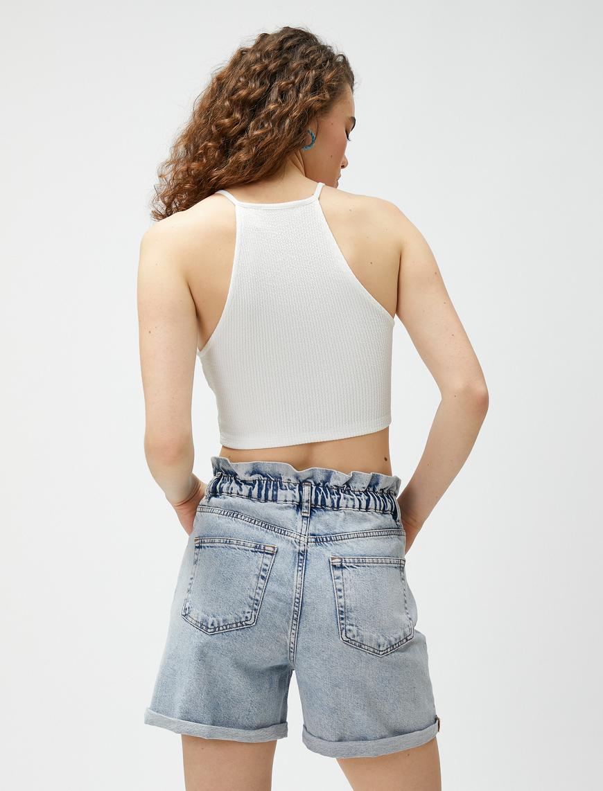   Crop Fitilli Atlet Halter Yaka Pencere Detaylı Bürümcük