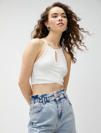 Crop Fitilli Atlet Halter Yaka Pencere Detaylı Bürümcük