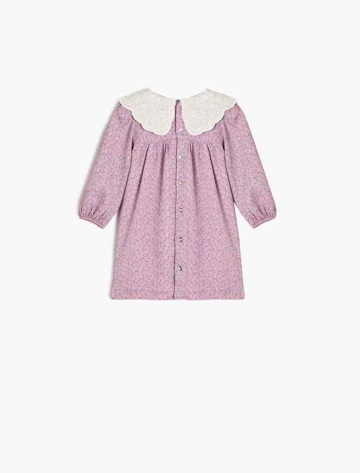 Kız Bebek Elbise Çiçekli Bebe Yaka Uzun Kollu Manşetleri Lastikli