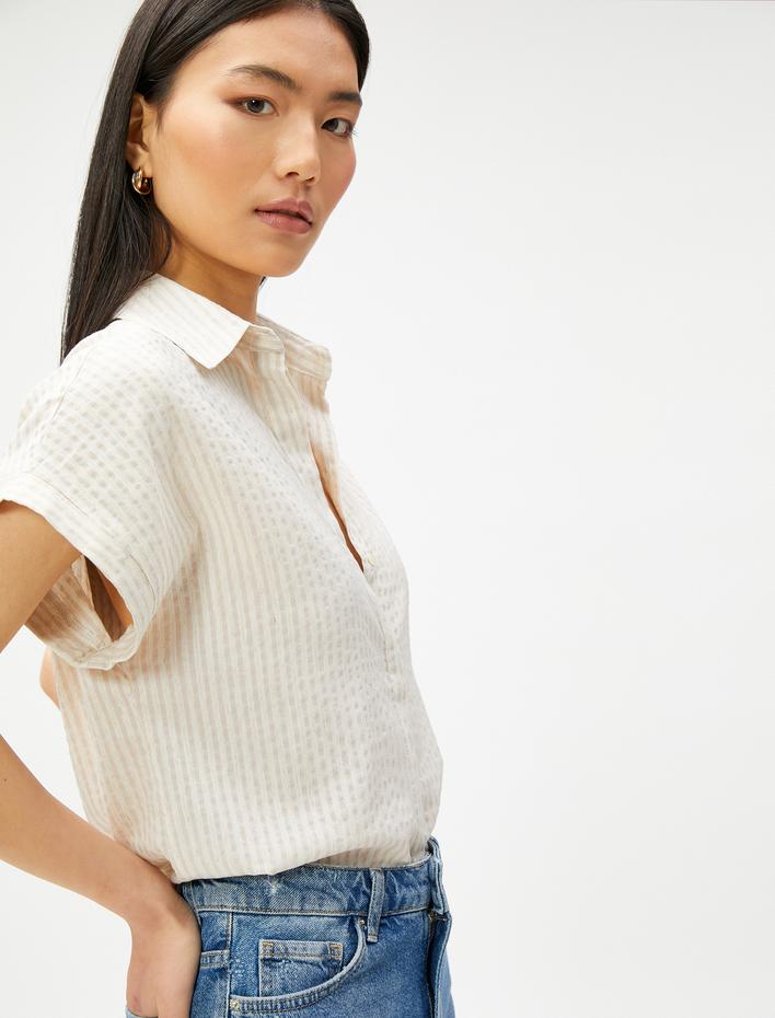  Kısa Kollu Gömlek Gizli Düğmeli