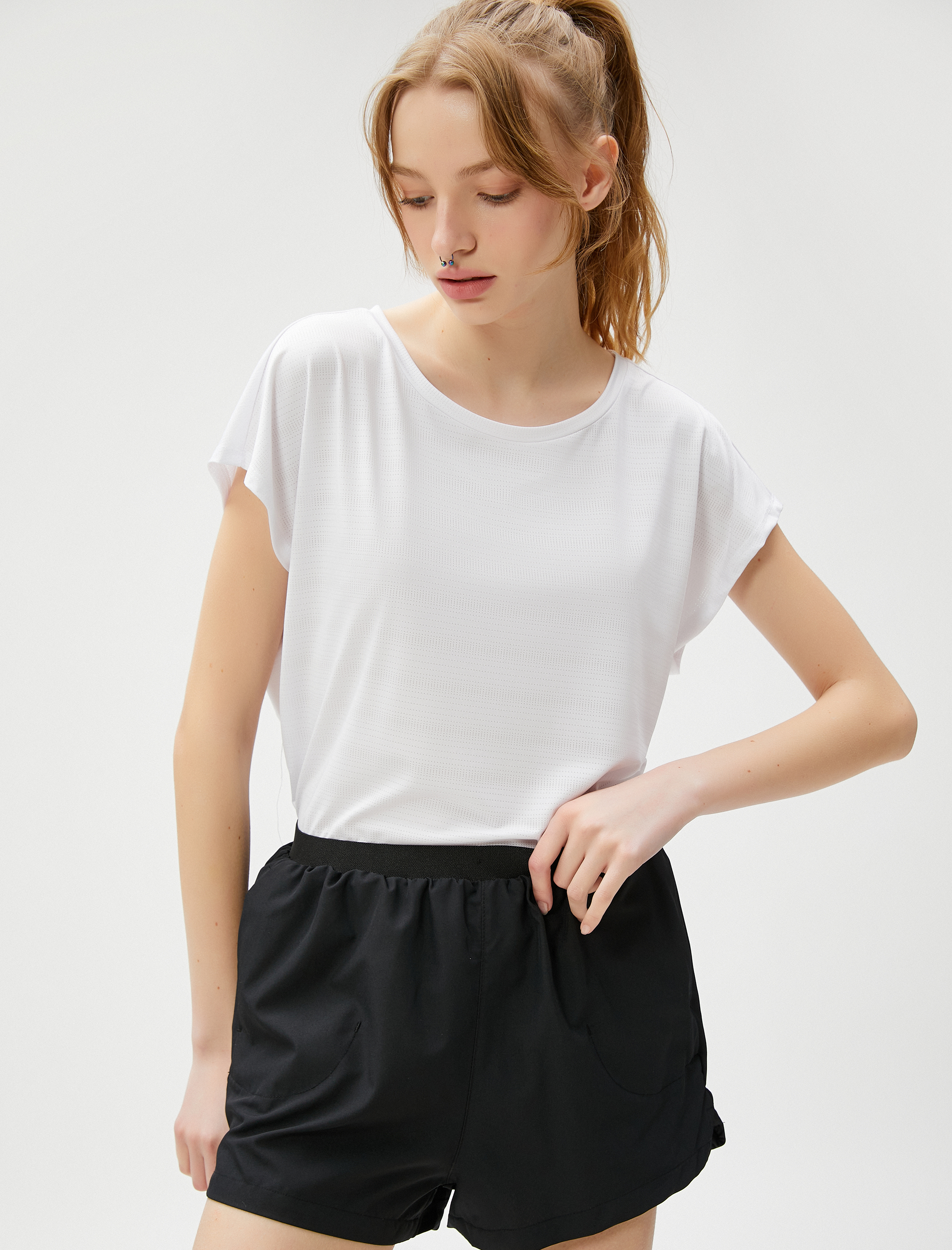   Minimal Baskılı Spor Tişört Bisiklet Yaka