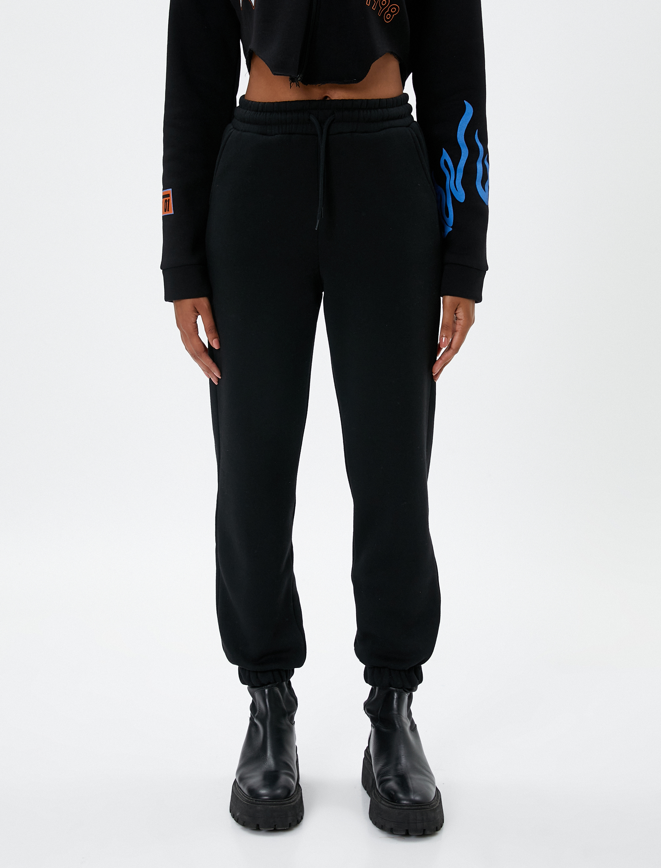   Şardonlu Jogger Eşofman Altı Beli Lastikli Bağcıklı Cep Detaylı