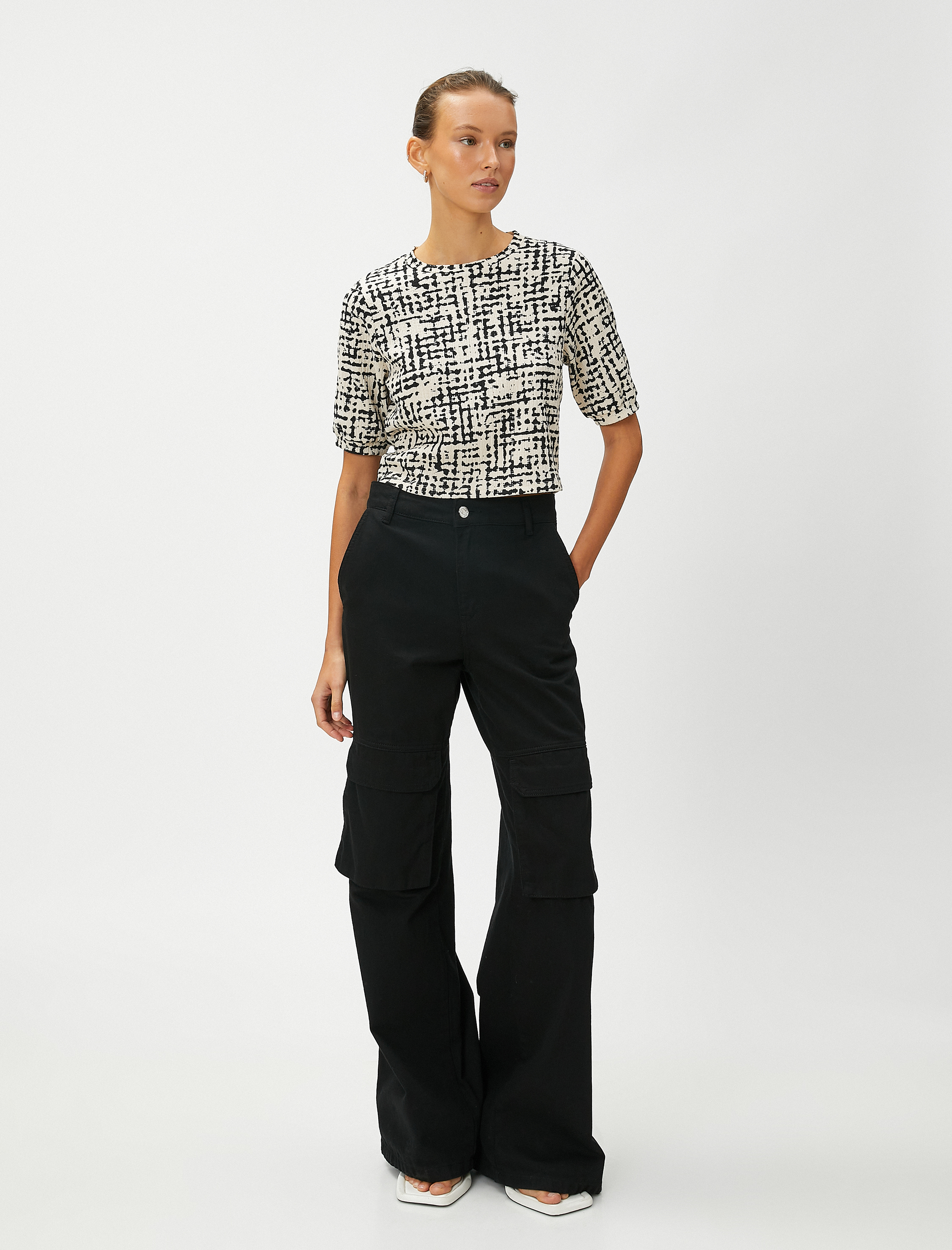   Crop Tişört Kısa Kollu Bisiklet Yaka