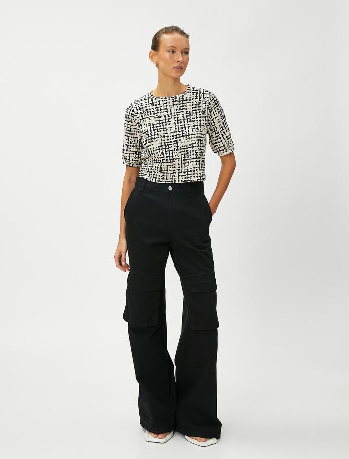  Crop Tişört Kısa Kollu Bisiklet Yaka