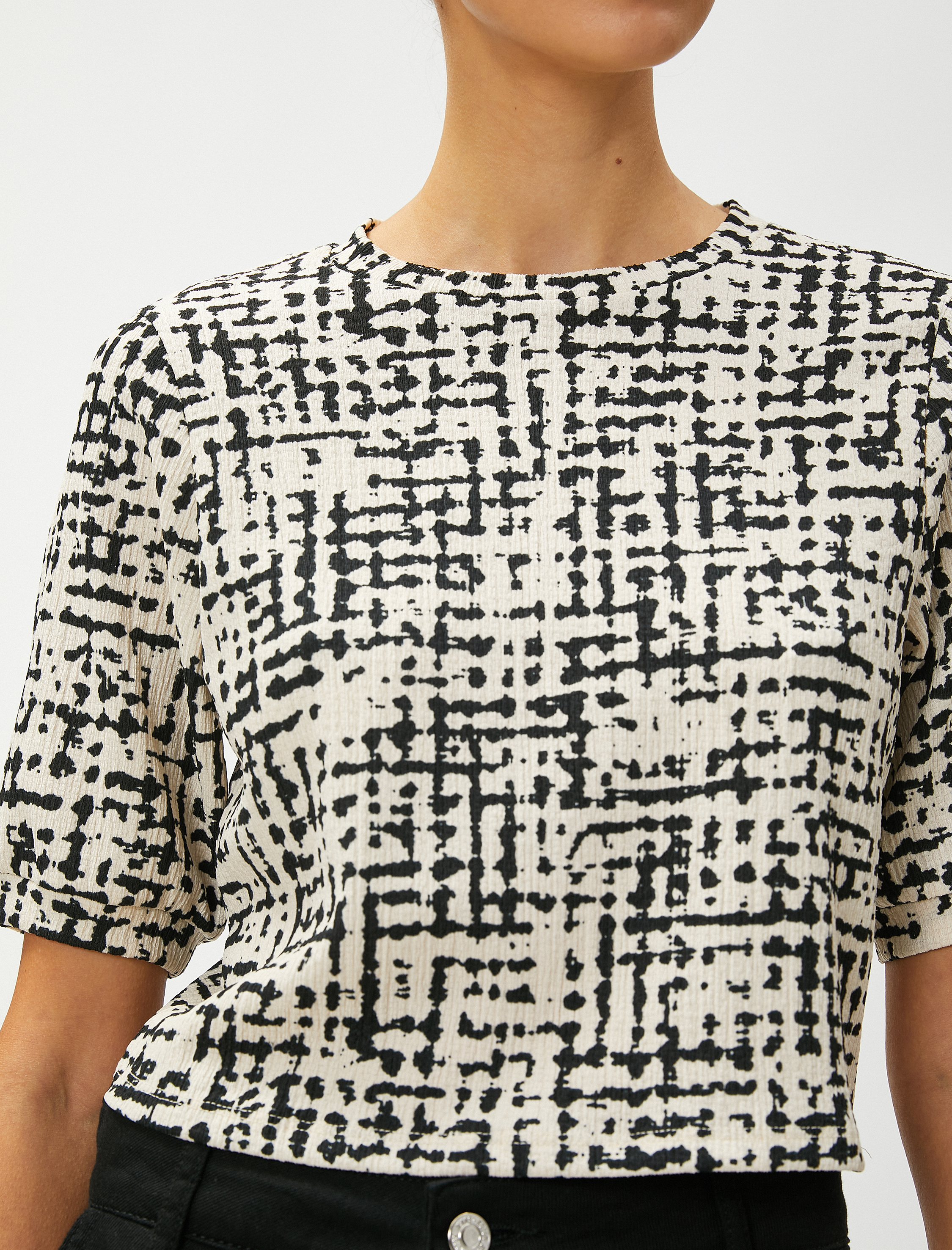   Crop Tişört Kısa Kollu Bisiklet Yaka