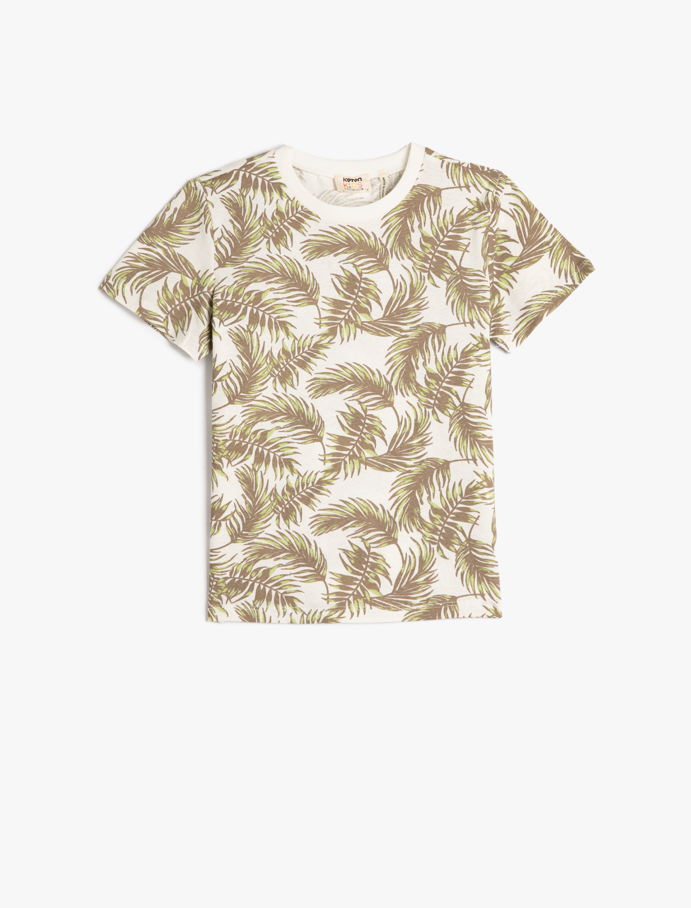  Erkek Çocuk Tişört Kısa Kollu Bisiklet Yaka Yaprak Baskılı Pamuklu