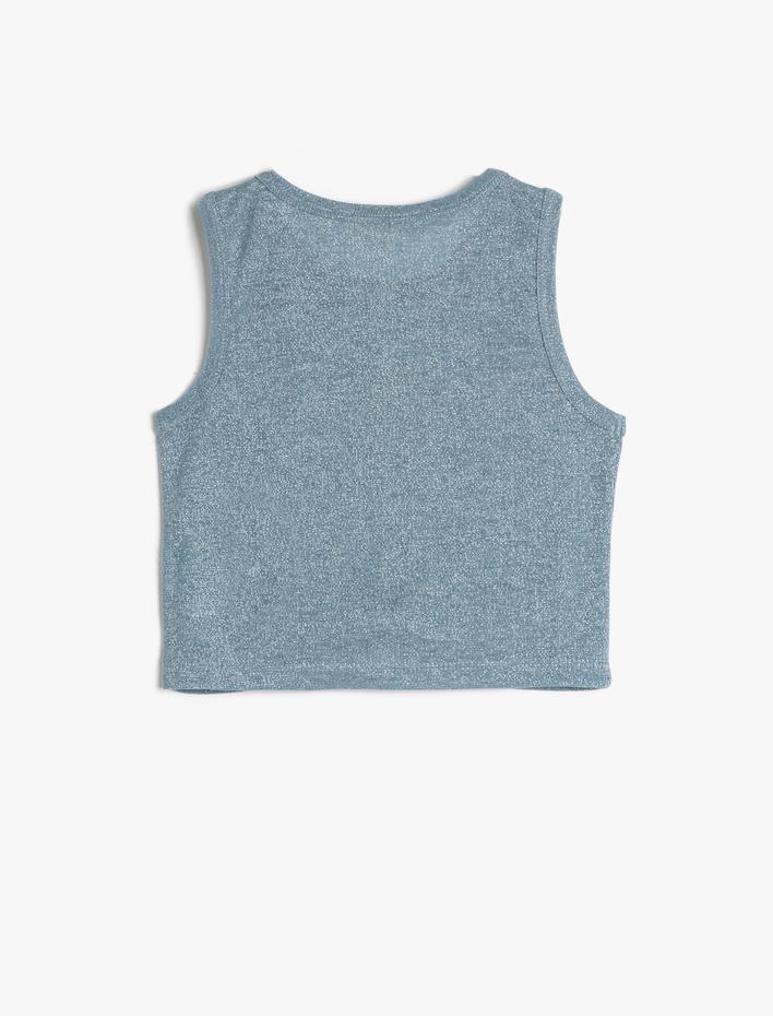 Kız Çocuk Crop Atlet Kolsuz Dar Kalıp Yuvarlak Yaka Simli