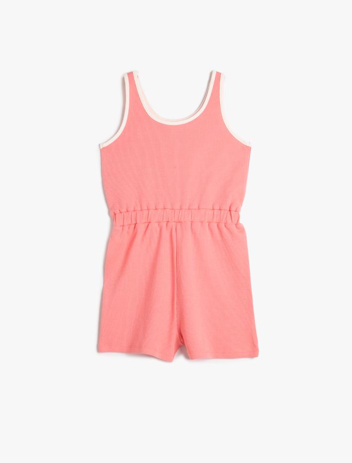 Kız Çocuk Tulum Mini Kalın Askılı Beli Lastikli Baskılı Pamuklu