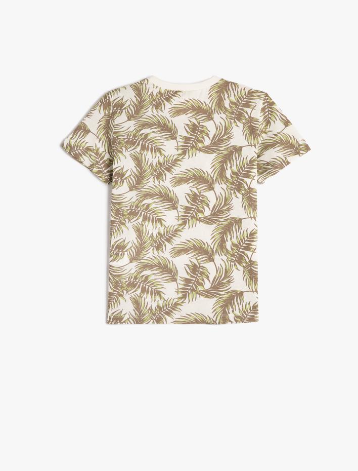 Erkek Çocuk Tişört Kısa Kollu Bisiklet Yaka Yaprak Baskılı Pamuklu