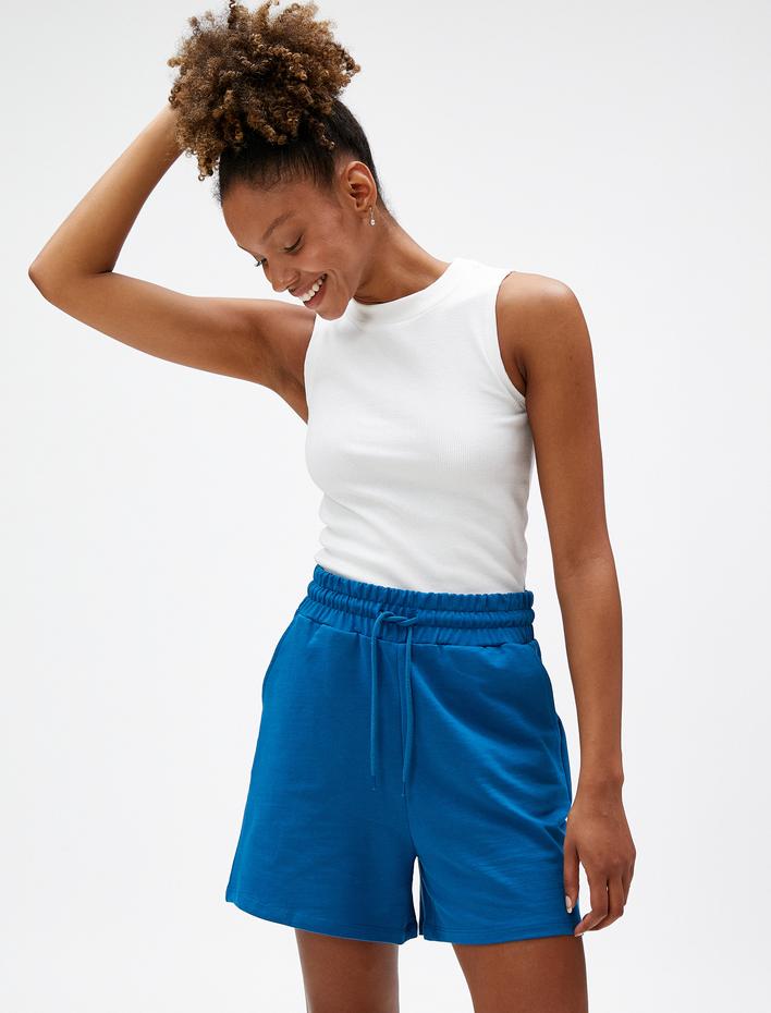  Pamuklu Şort Beli Bağcıklı Cep Detaylı Örme