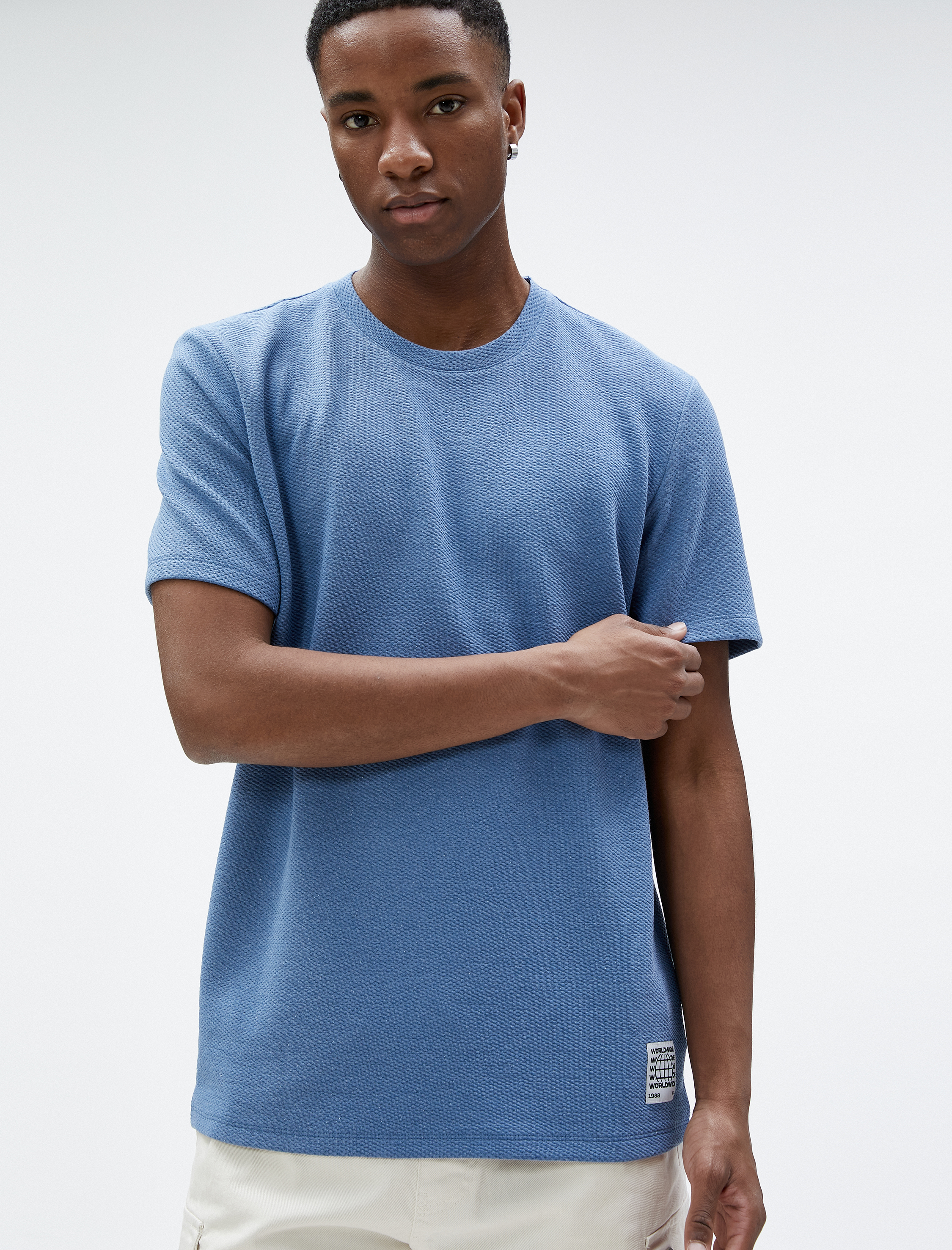   Basic Tişört Baskılı Kısa Kollu Bisiklet Yaka Pamuklu Ribanalı