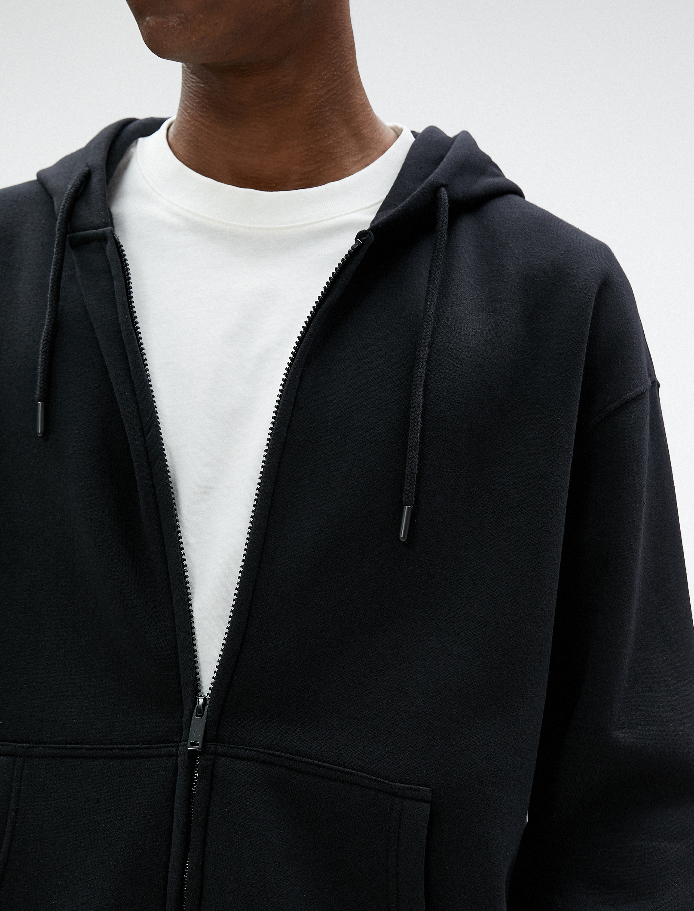 Oversize Fermuarlı Sweatshirt Kapşonlu Cep Detaylı Etiket Baskılı Şardonlu