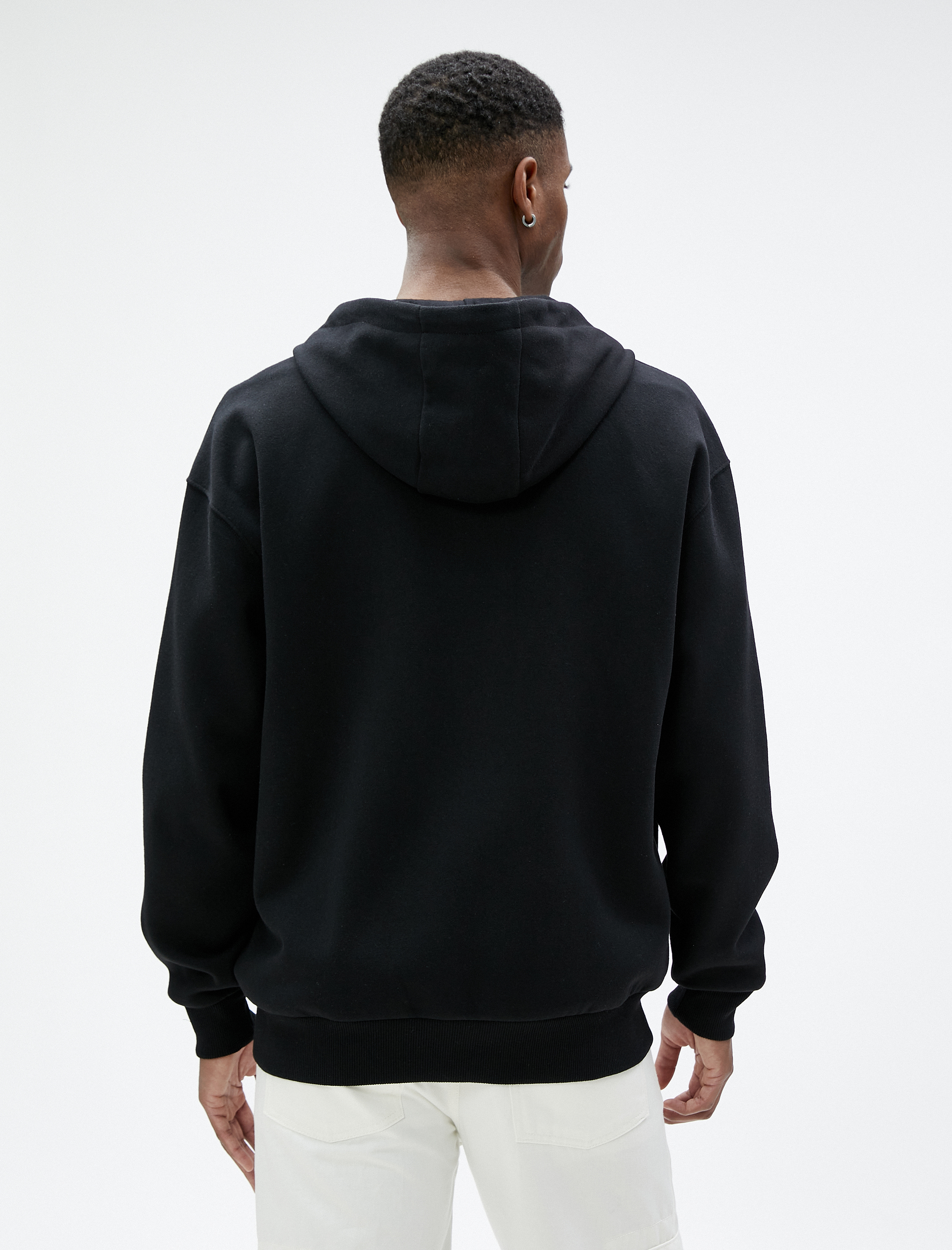 Oversize Fermuarlı Sweatshirt Kapşonlu Cep Detaylı Etiket Baskılı Şardonlu