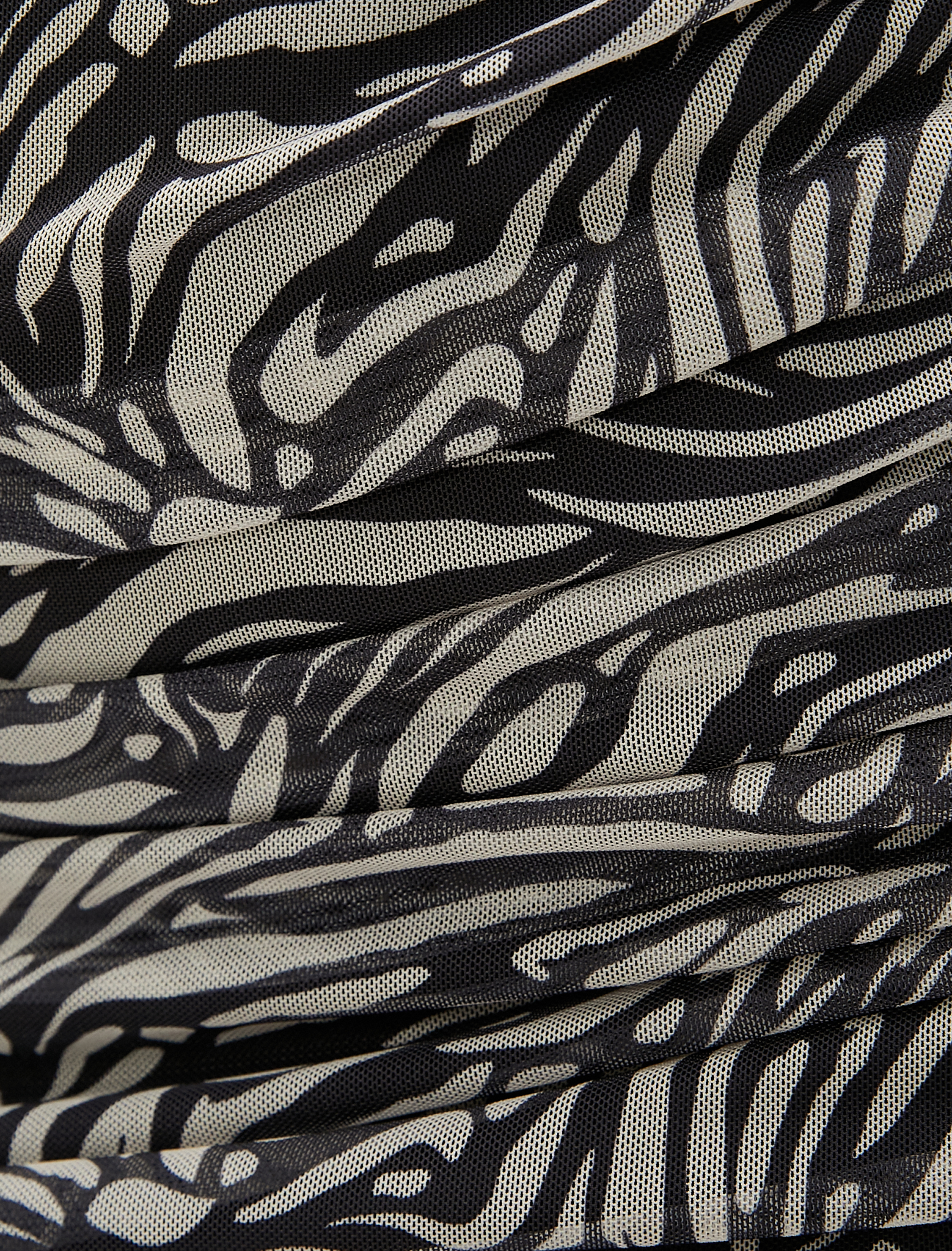   Mini Şifon Elbise Zebra Desenli Drapeli