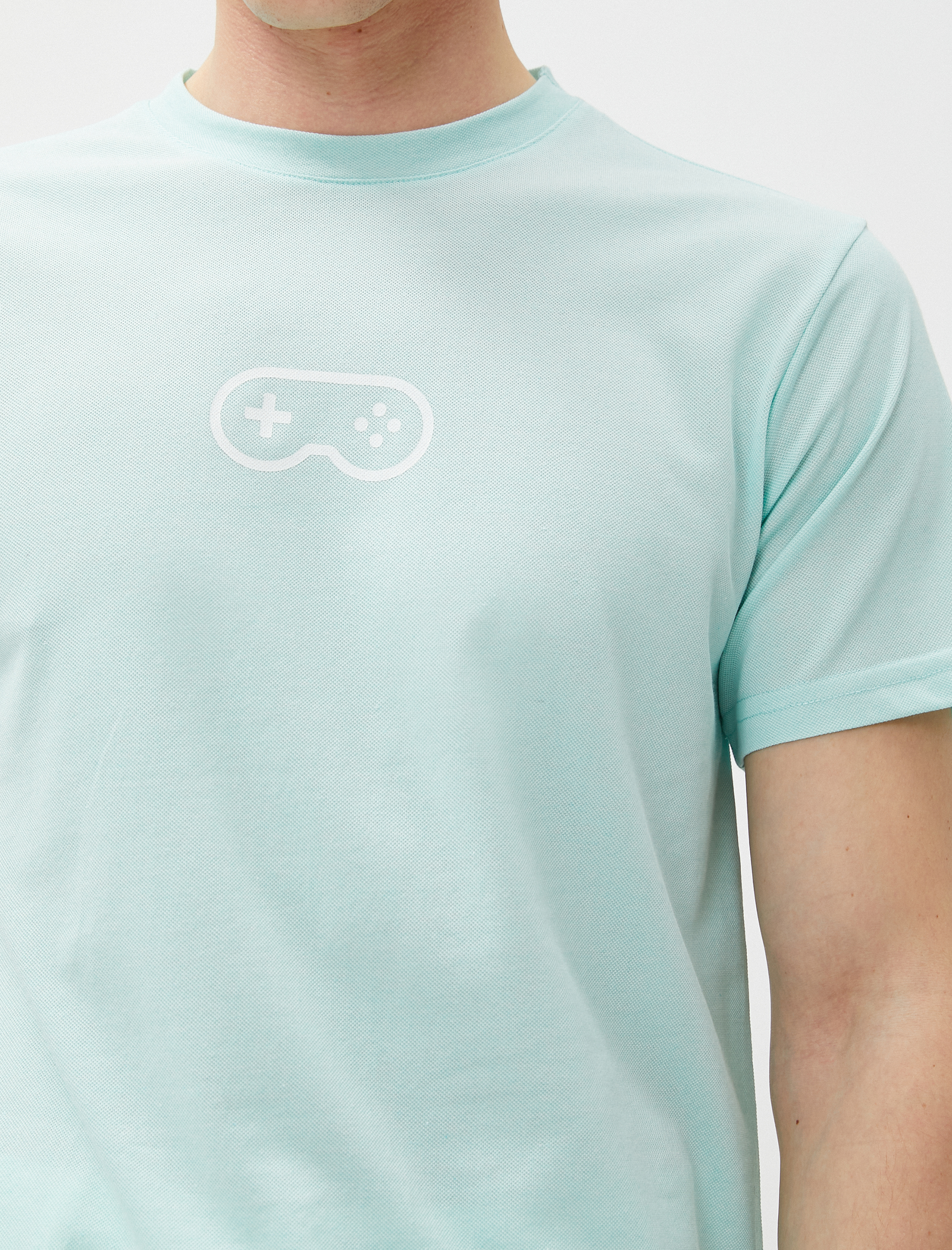   Baskılı Tişört Bisiklet Yaka Dar Kesim Kısa Kollu