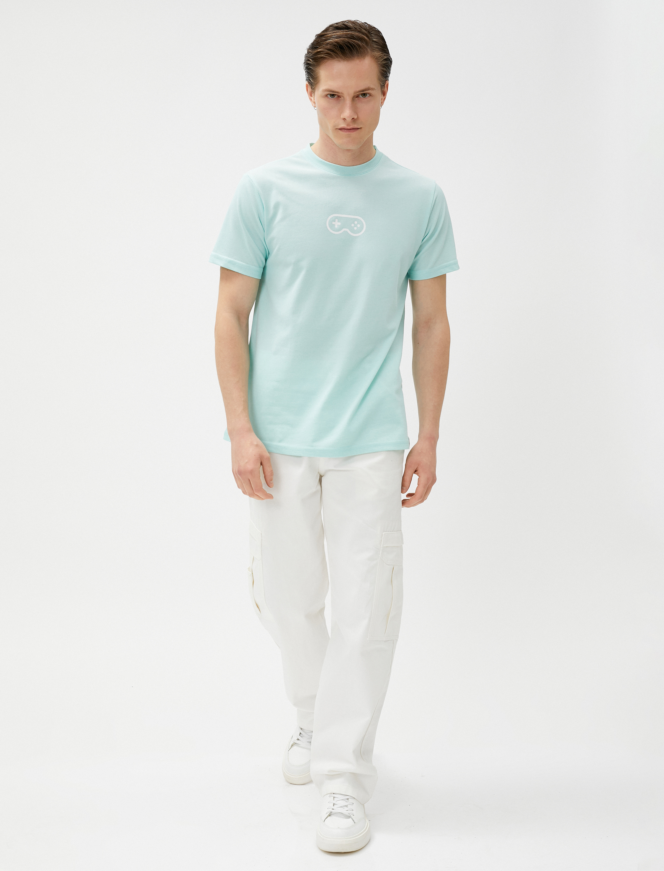   Baskılı Tişört Bisiklet Yaka Dar Kesim Kısa Kollu