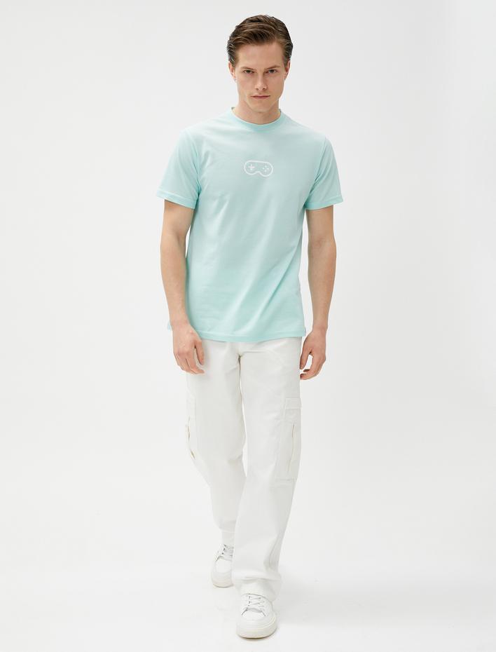  Baskılı Tişört Bisiklet Yaka Dar Kesim Kısa Kollu