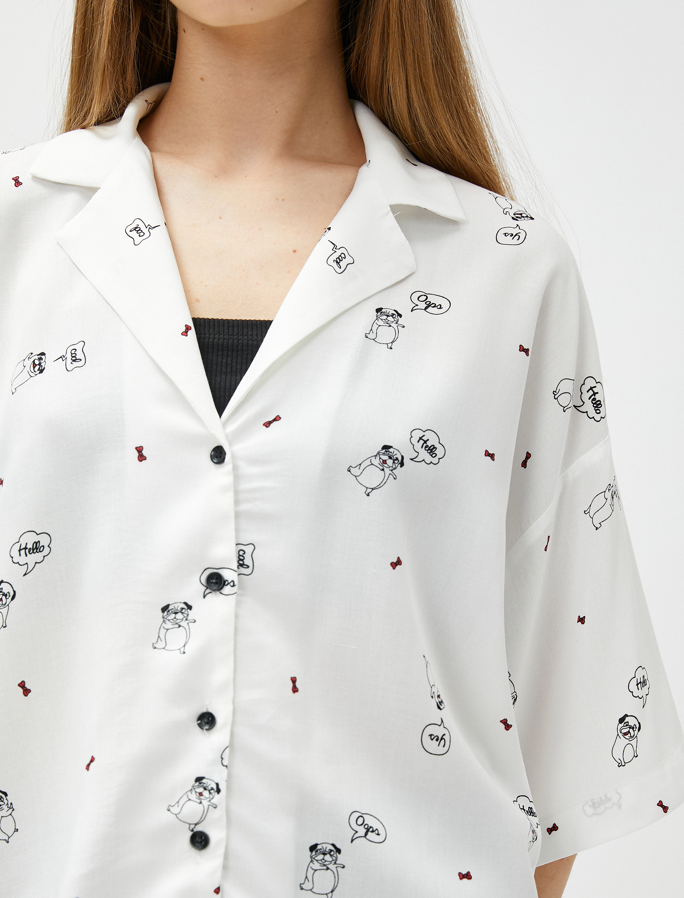   Kısa Kollu Gömlek Baskılı Düğmeli Rahat Kesim